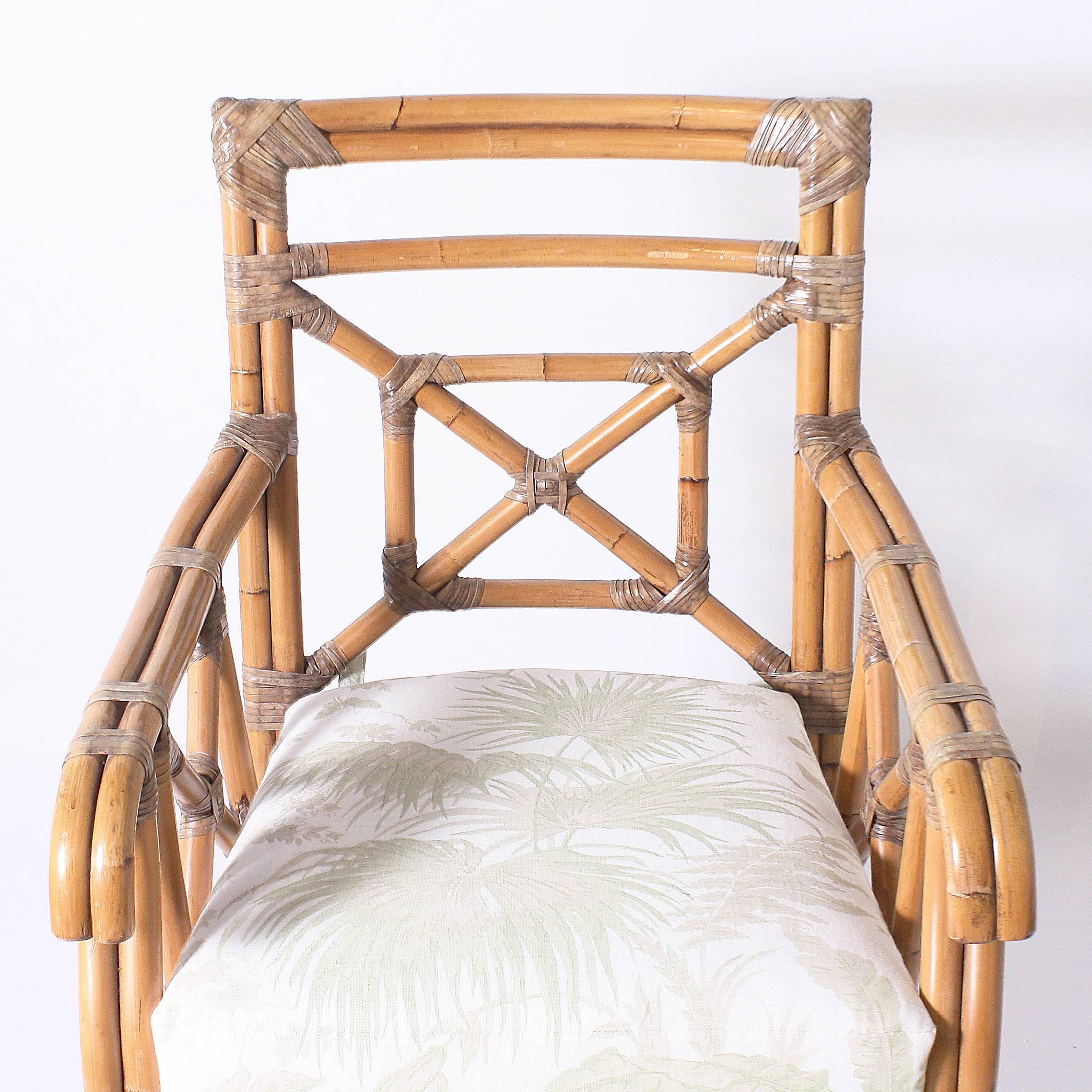Set of Four Rattan and Bamboo Armchairs, circa 1960 In Good Condition In Dallas, TX