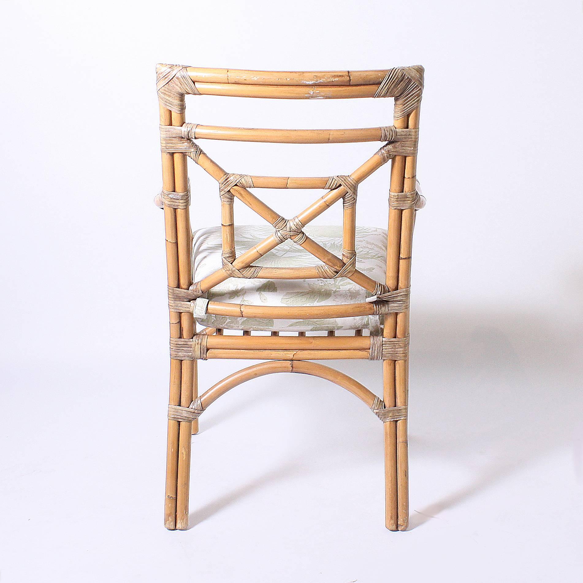 Set of Four Rattan and Bamboo Armchairs, circa 1960 1