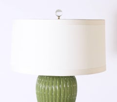 Green Murano Glass Lamp with Original Brass and Marble Base, circa 1950