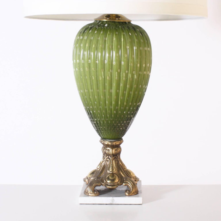Green Murano Glass Lamp With Original Brasarble Base Circa Italian Green Murano Glass Lamp With Original Brasarble Base Circa 1950 For