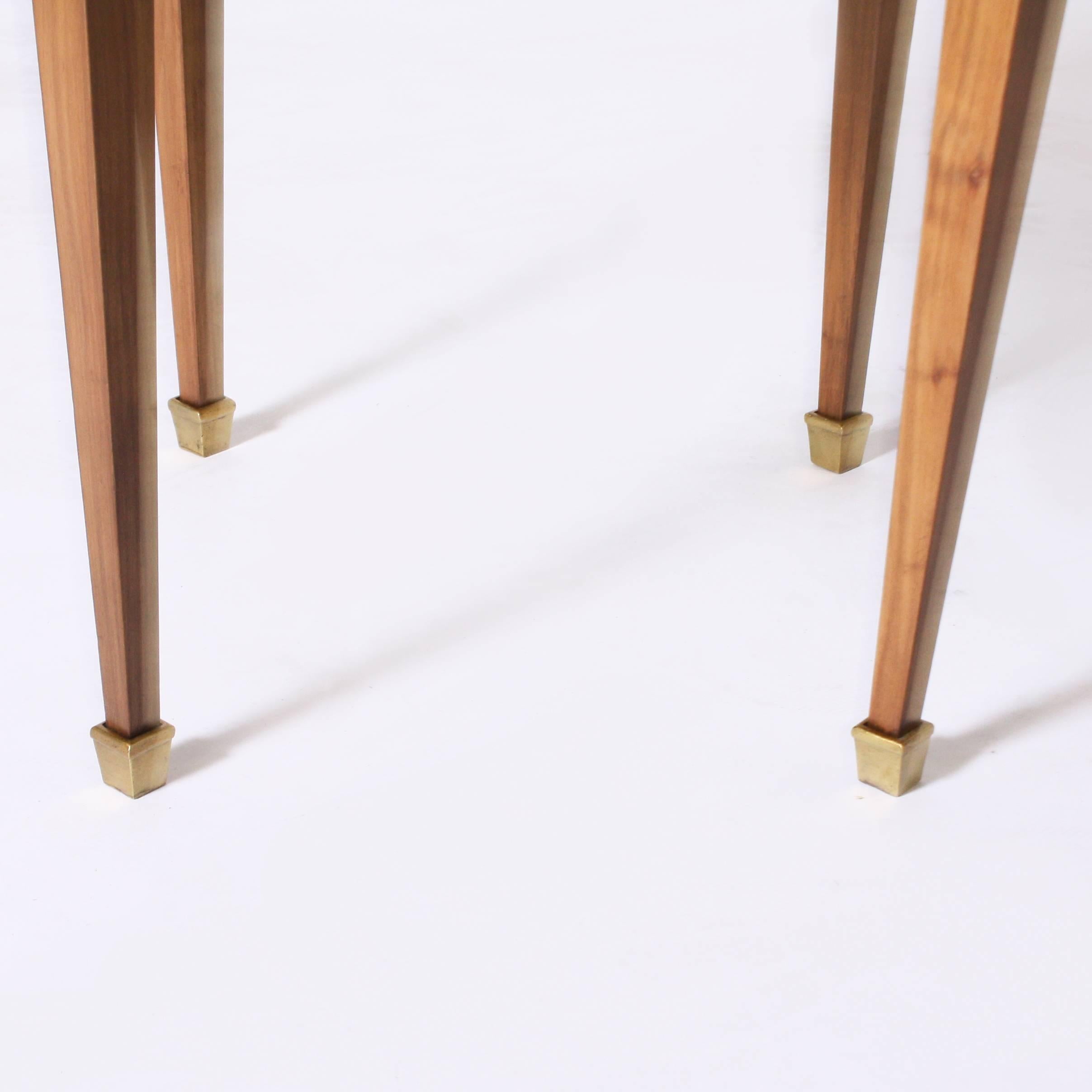 Mid-20th Century Small Round Merisier Cigarette Table with Brass Sabots, circa 1940