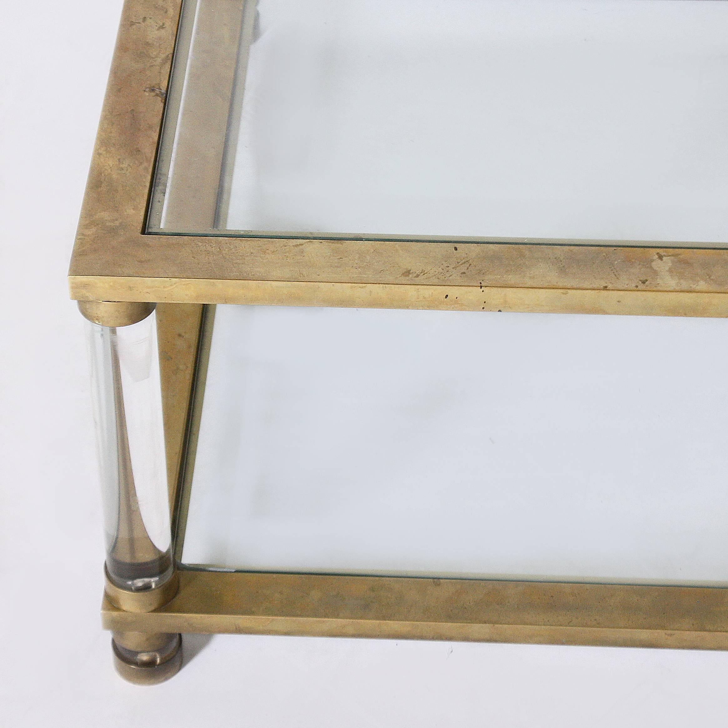 French Brass and Lucite Coffee Table, circa 1970 In Good Condition In Dallas, TX
