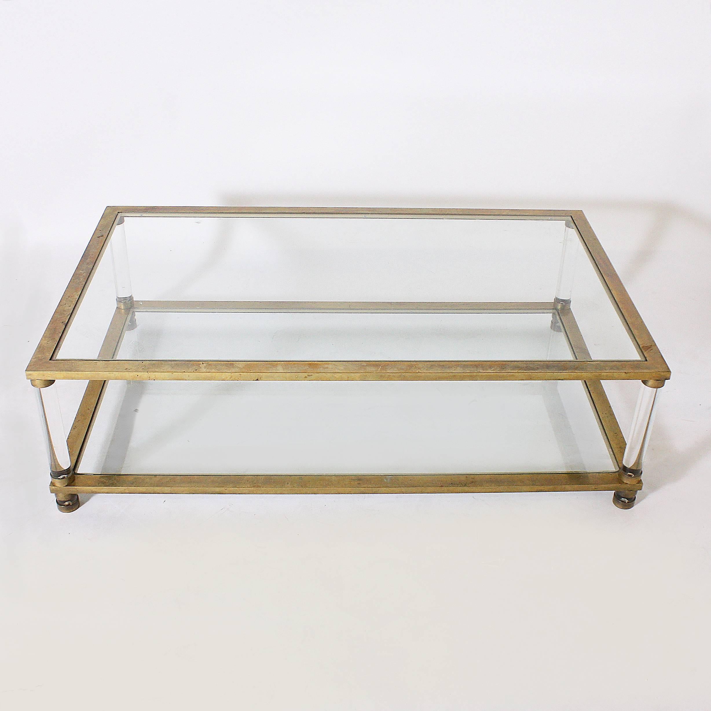 French Brass and Lucite Coffee Table, circa 1970 1