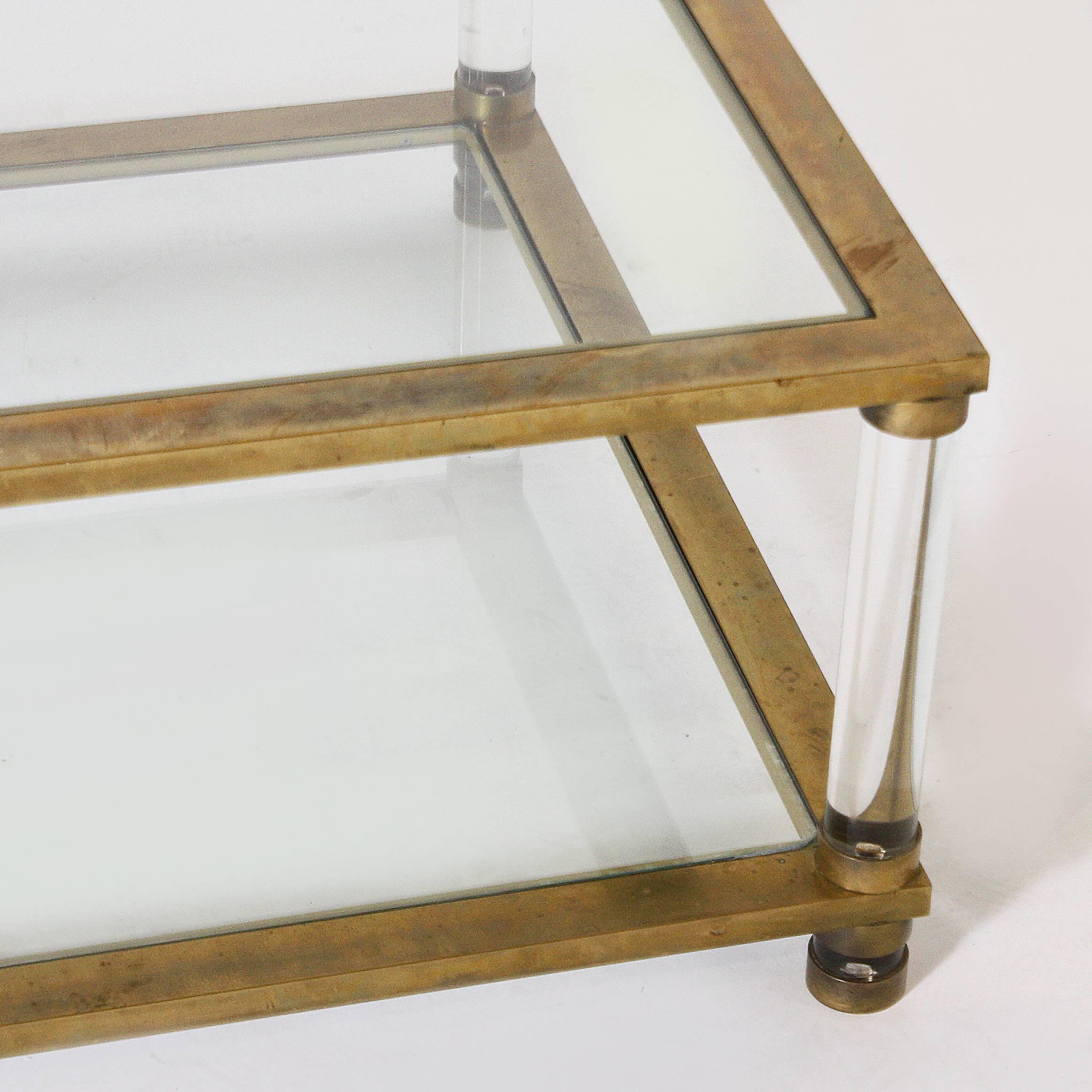 French Brass and Lucite Coffee Table, circa 1970 2