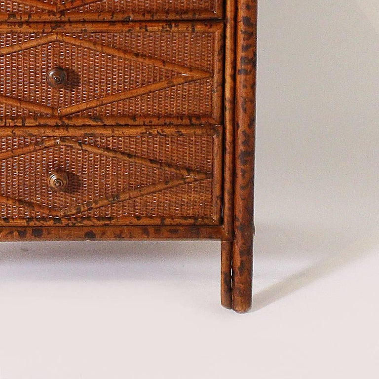 Pair of Dark Stained Burnt Bamboo and Rattan Nightstands, circa 1970 at