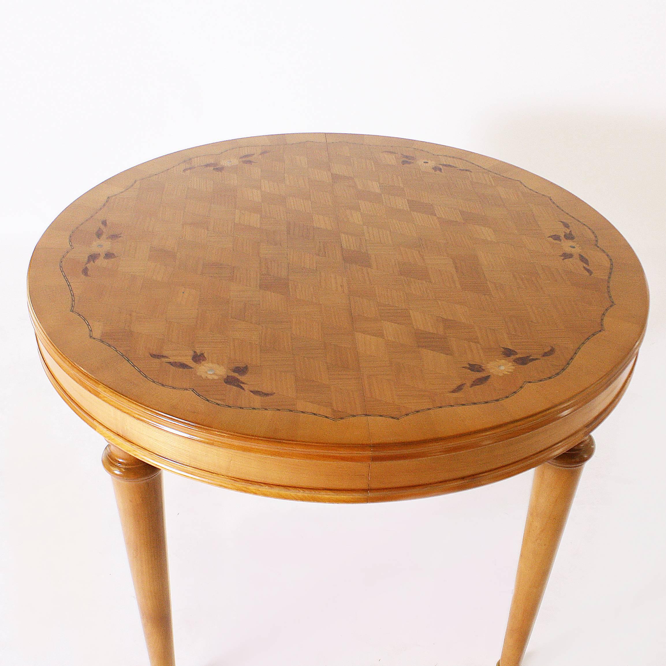 Mid-20th Century French Game Table with Marquetry Top Attributed to Jules Le Leu, circa 1940