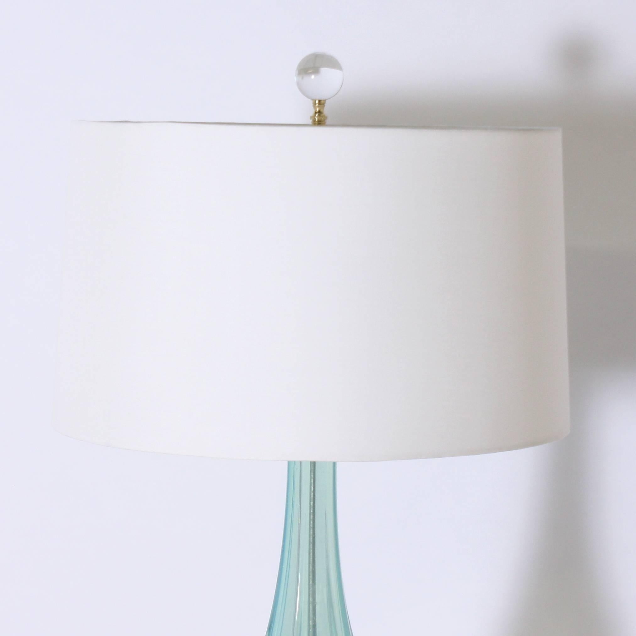 Italian Pale Blue Opaline Murano Glass Lamp by Seguso, circa 1950