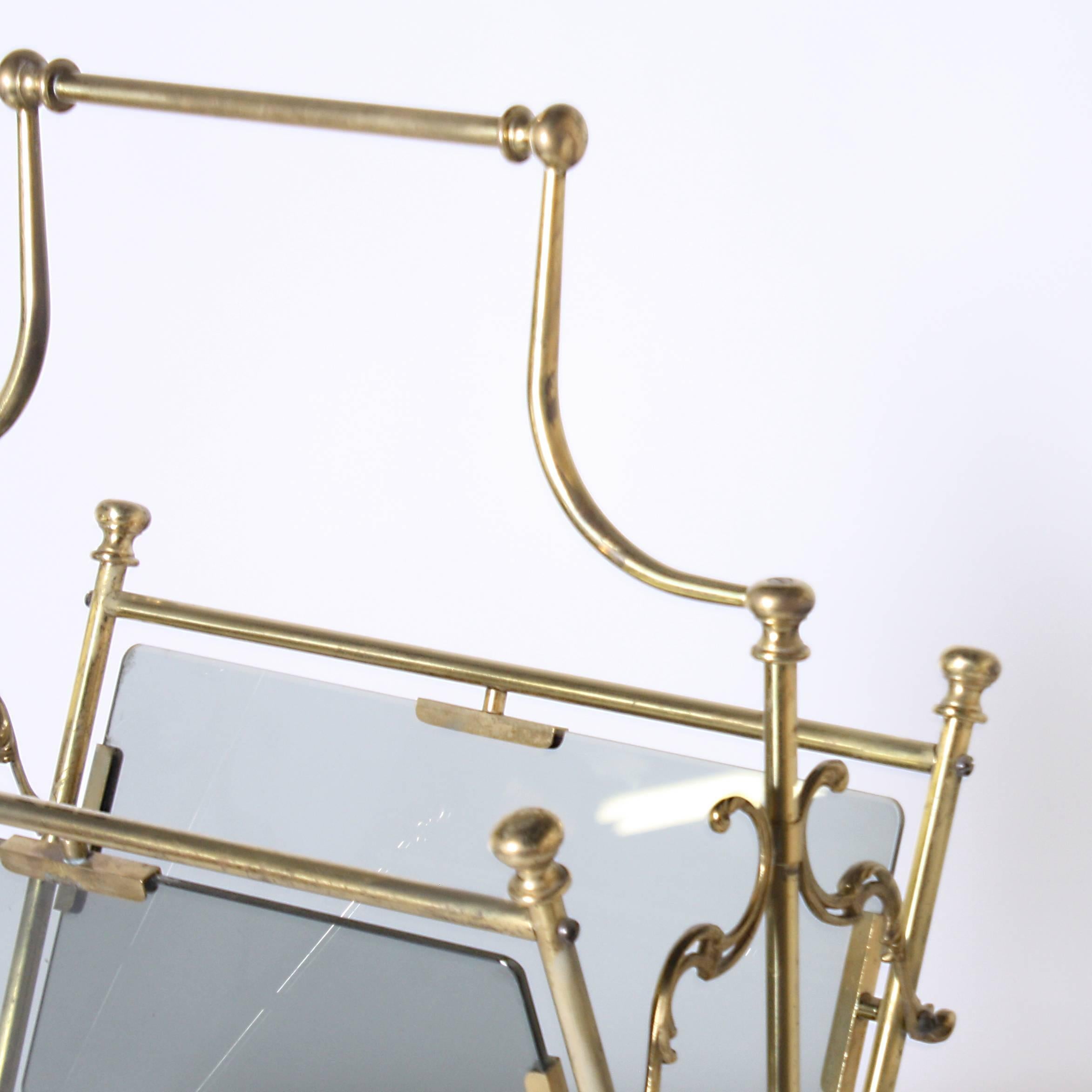 French Brass and Glass Magazine Rack, circa 1940 