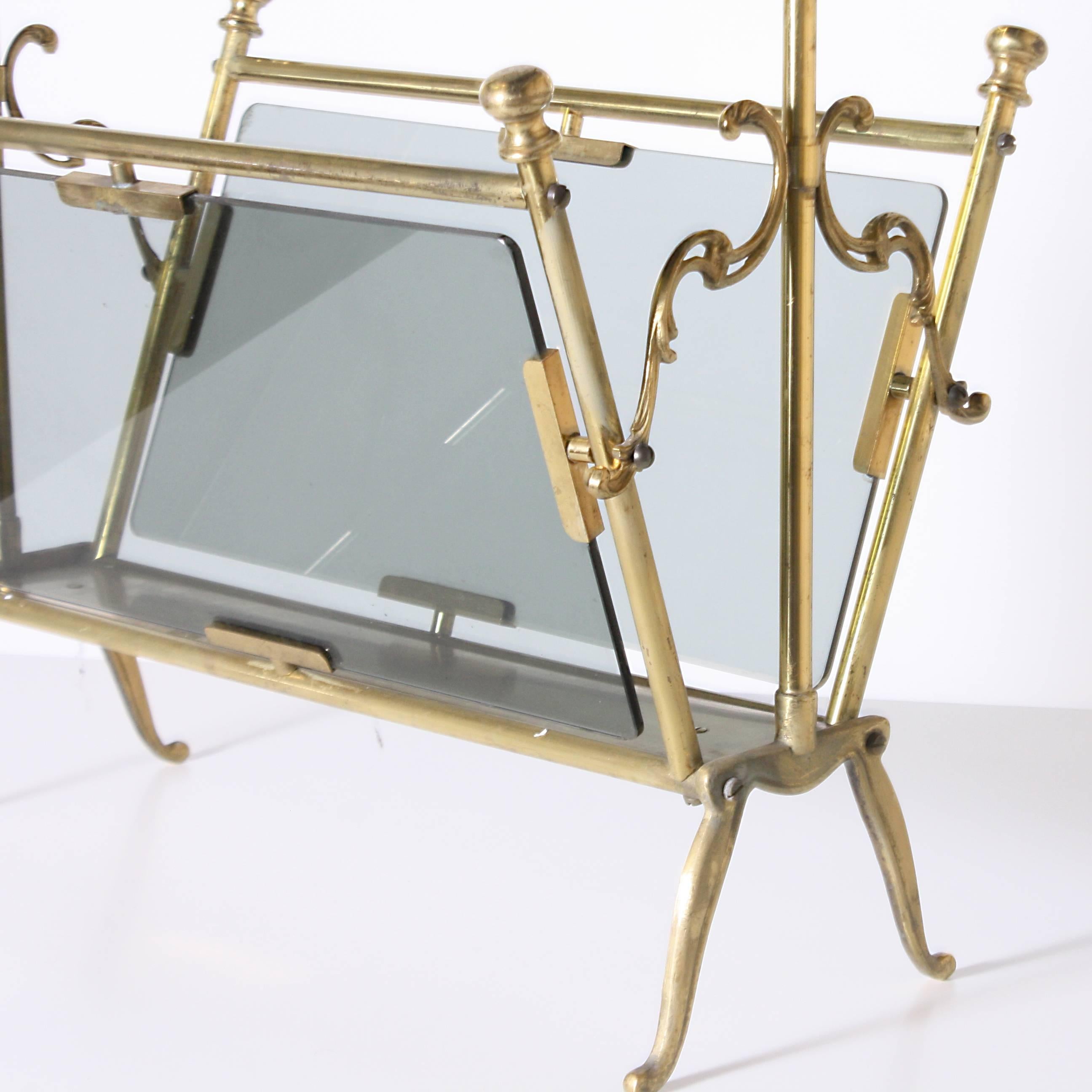 Brass and Glass Magazine Rack, circa 1940  In Good Condition In Dallas, TX