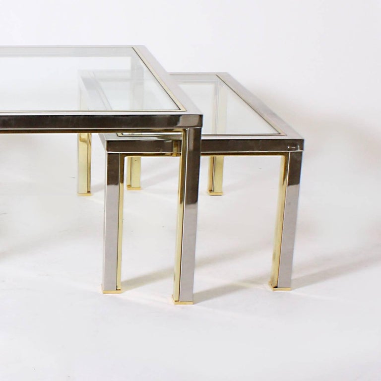 Set of brass and Nickel Nesting Coffee Tables in Style of Romeo Rega