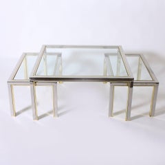 Set of brass and Nickel Nesting Coffee Tables in Style of Romeo Rega, circa 1970