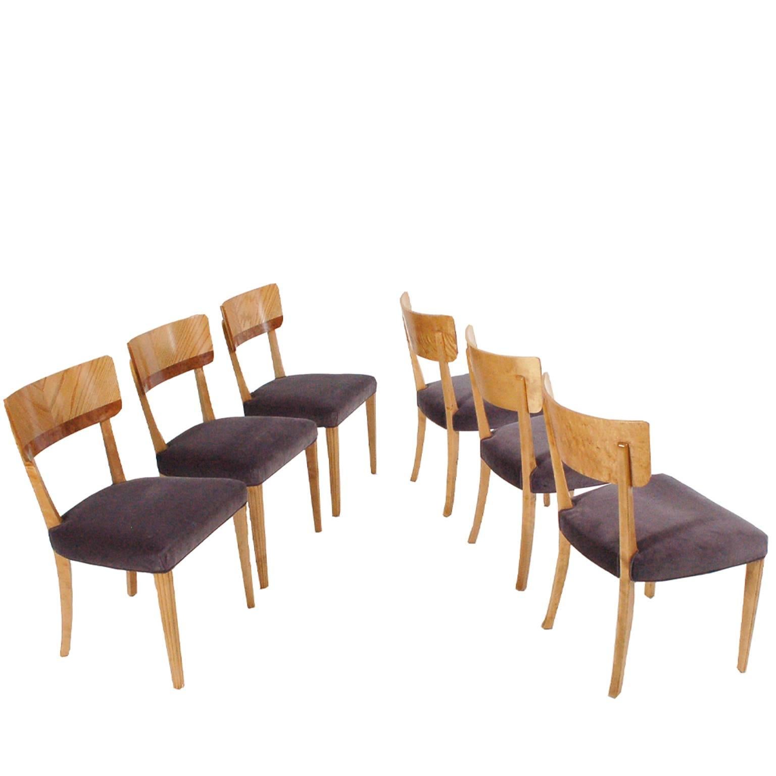 Scandinavian Modern Set of Six Swedish Dining Chairs by Mjolby Intarsia, 1940s