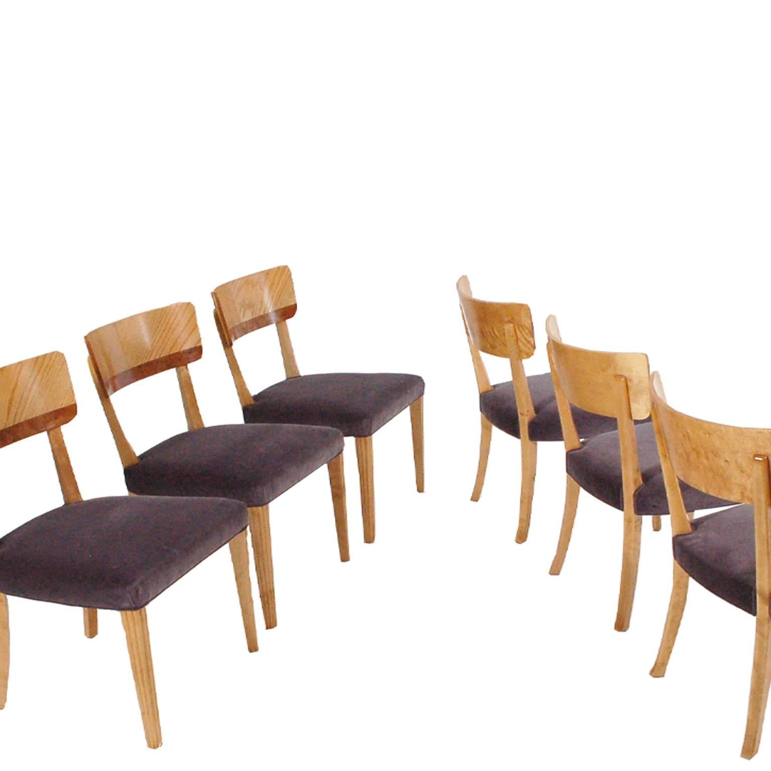 Set of Six Swedish Dining Chairs by Mjolby Intarsia, 1940s 1