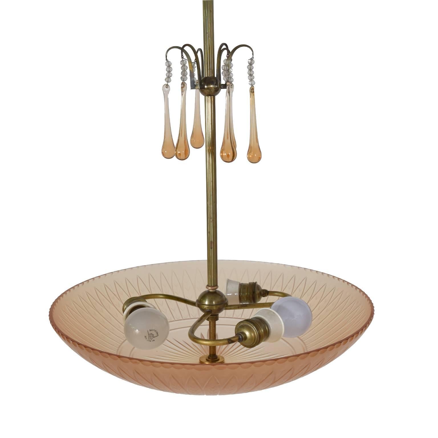 Swedish Orrefors Ceiling Lamp by Simon Gate, 1930s