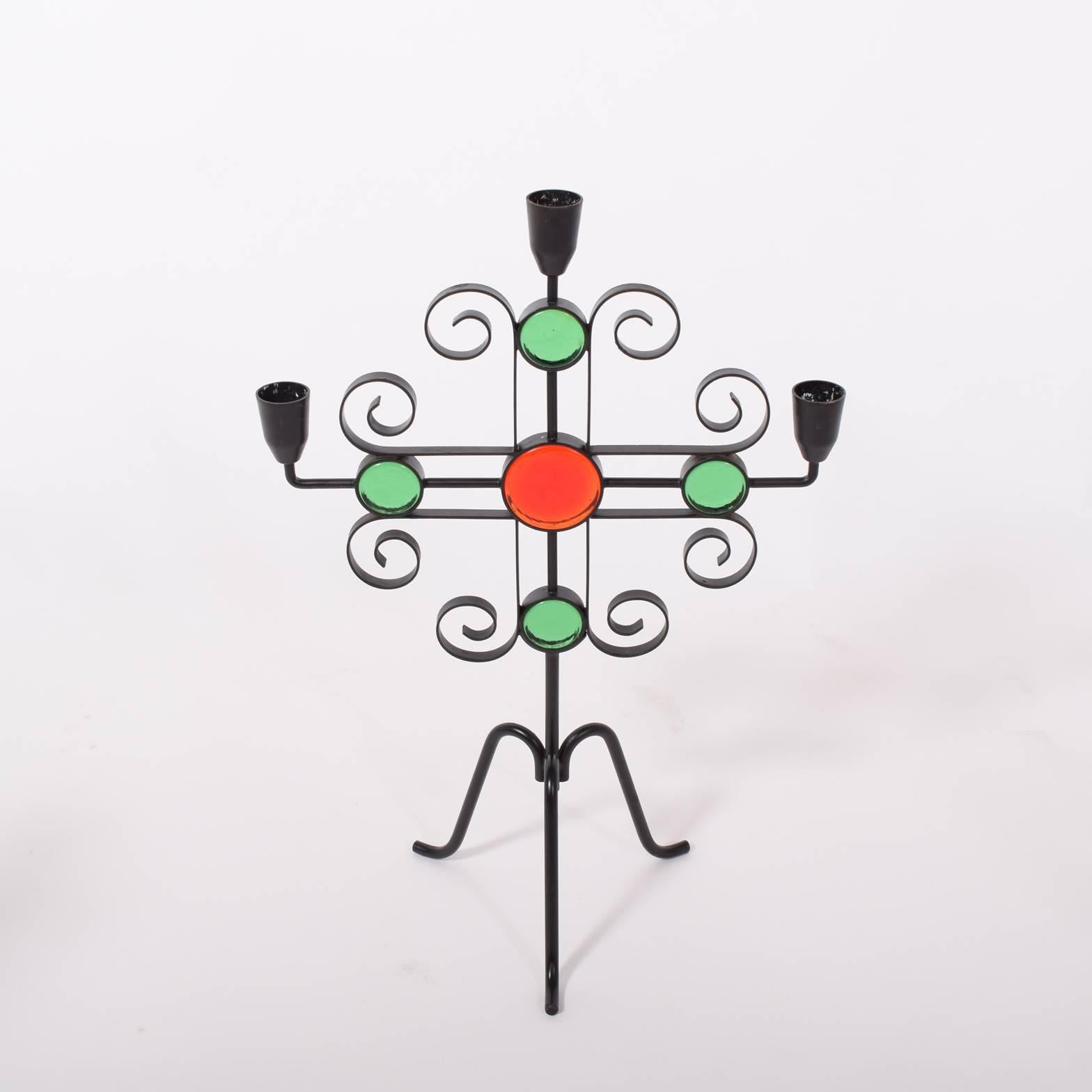 Black painted steel and glass candelabras designed in the 1960s by Gunnar Ander made by Ystad Metal co.