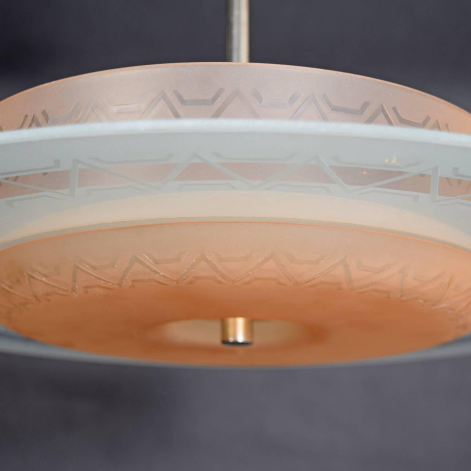 1940s Swedish Art Deco Pedant Lamp by Orrefors In Good Condition In Hudson, NY