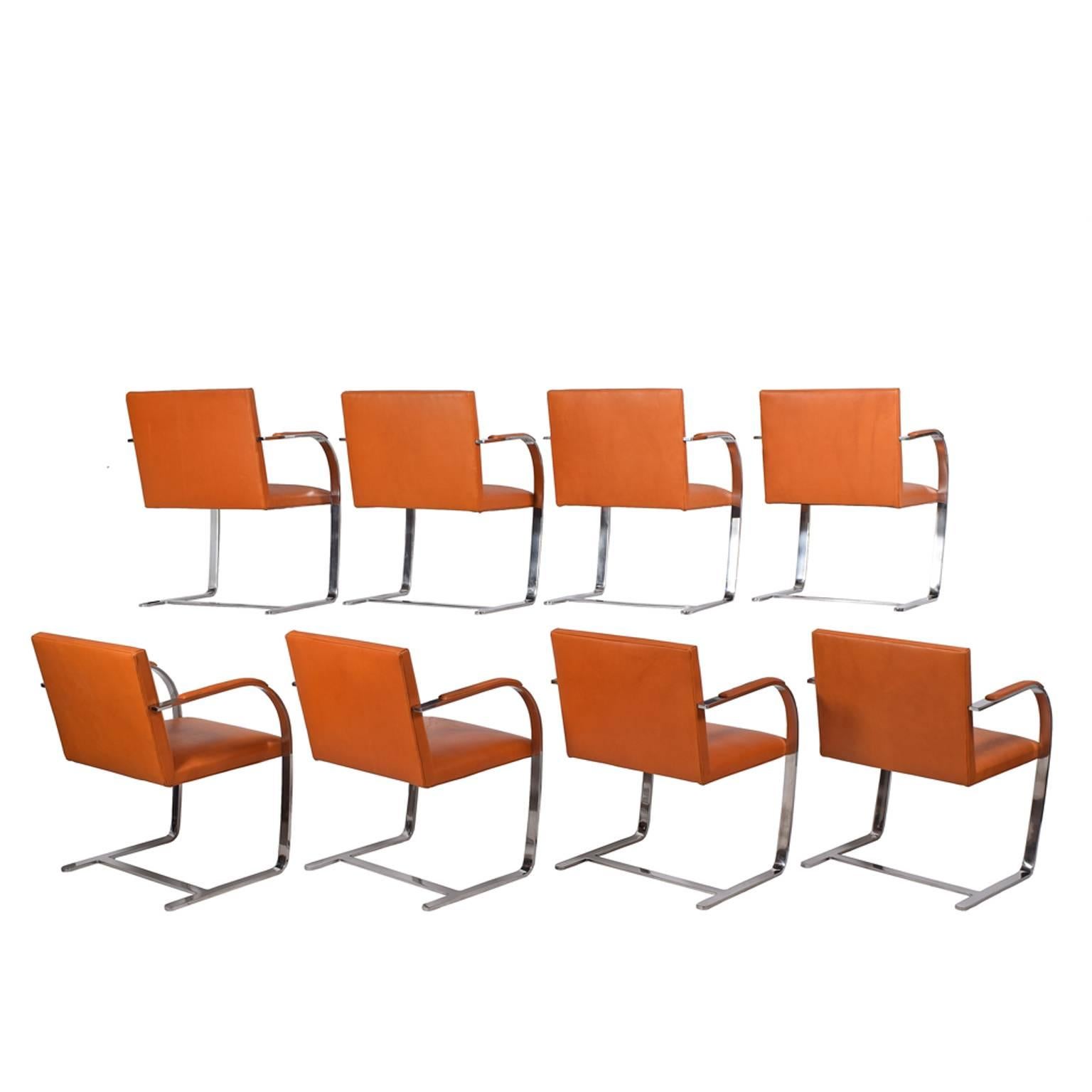 American Set of Eight Flat Bar Brno Chairs by Mies Van Der Rohe for Knoll