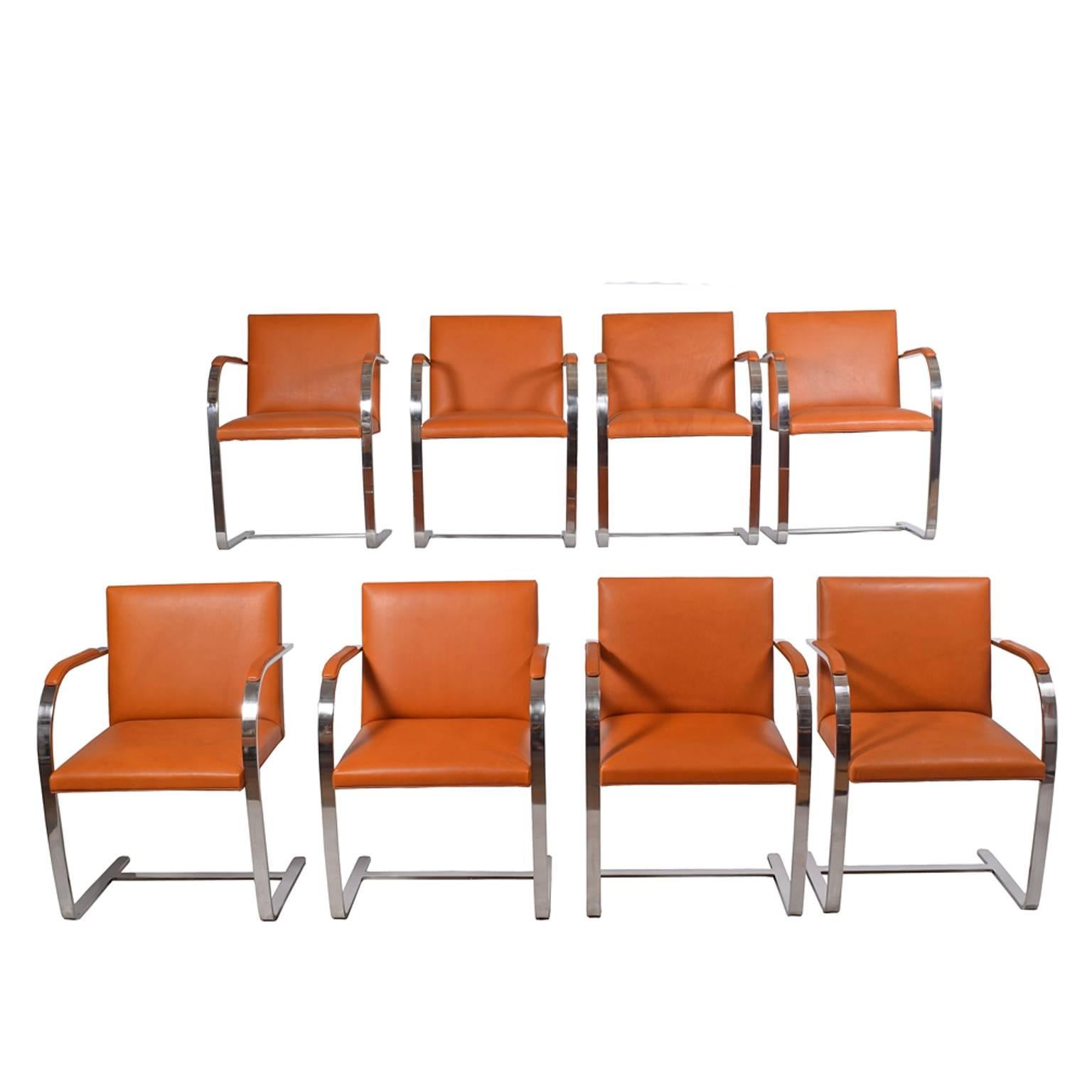 Bauhaus Set of Eight Flat Bar Brno Chairs by Mies Van Der Rohe for Knoll