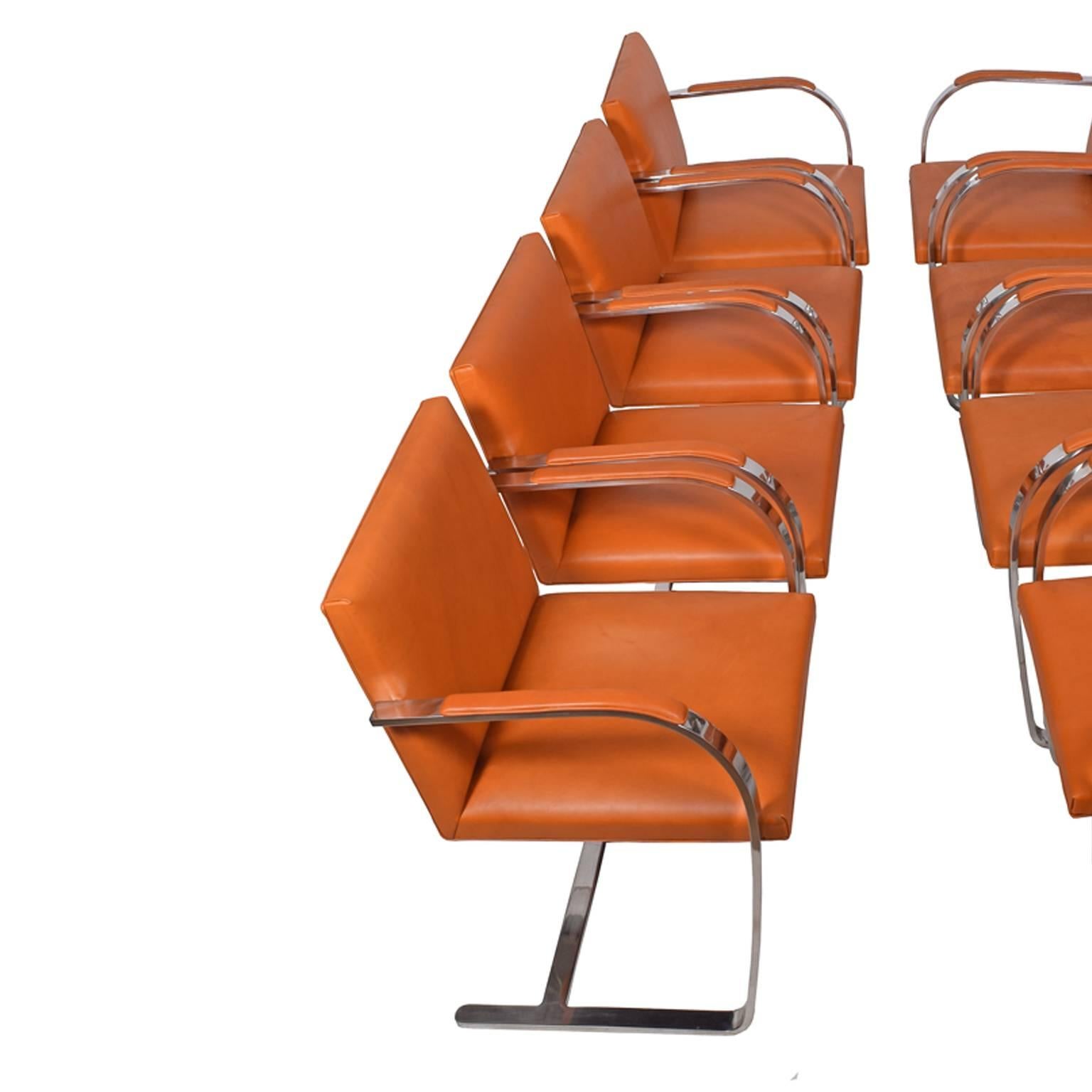 Mid-20th Century Set of Eight Flat Bar Brno Chairs by Mies Van Der Rohe for Knoll