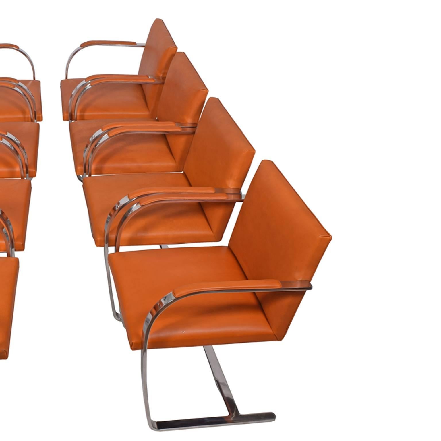 Set of Eight Flat Bar Brno Chairs by Mies Van Der Rohe for Knoll 1
