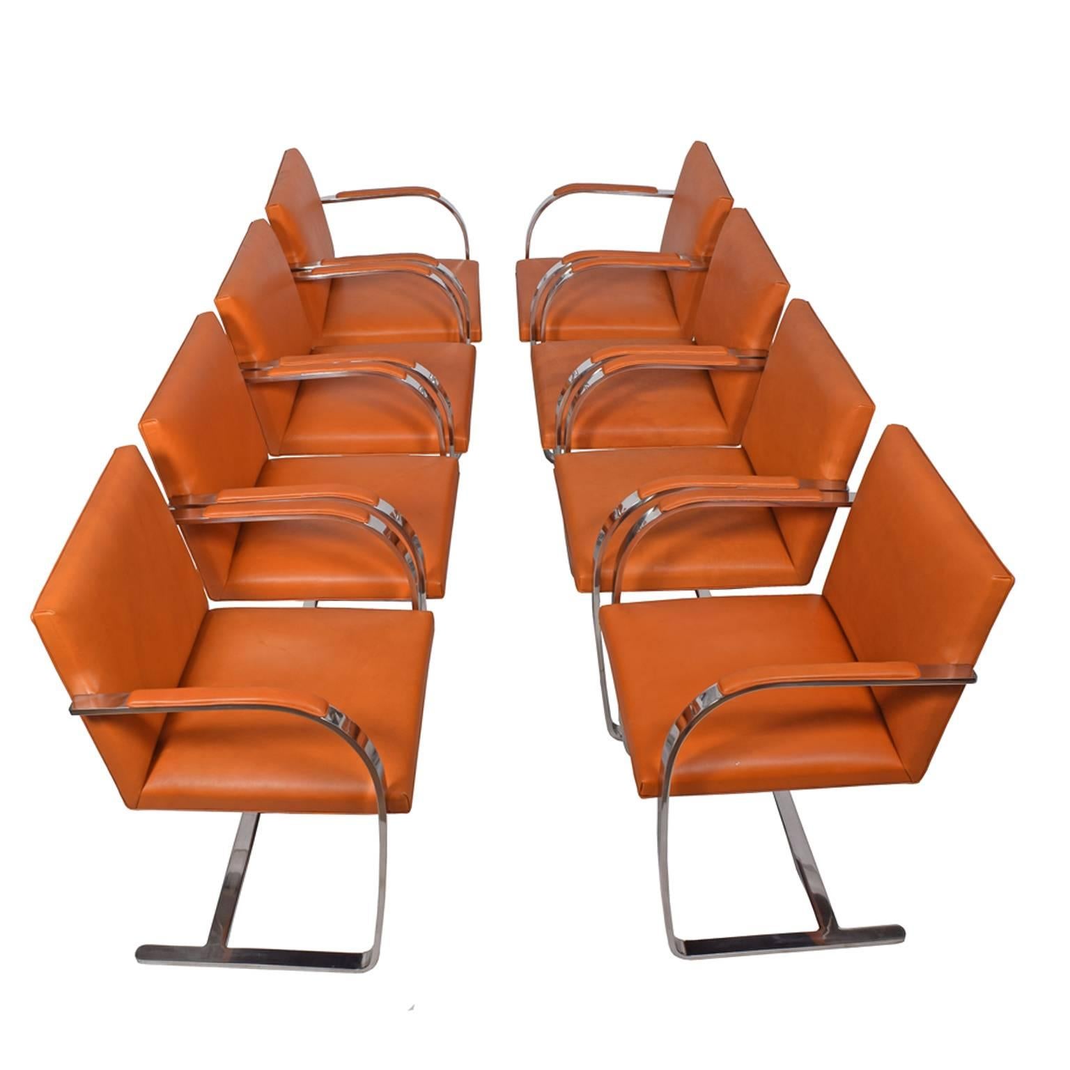 Set of Eight Flat Bar Brno Chairs by Mies Van Der Rohe for Knoll In Excellent Condition In Hudson, NY