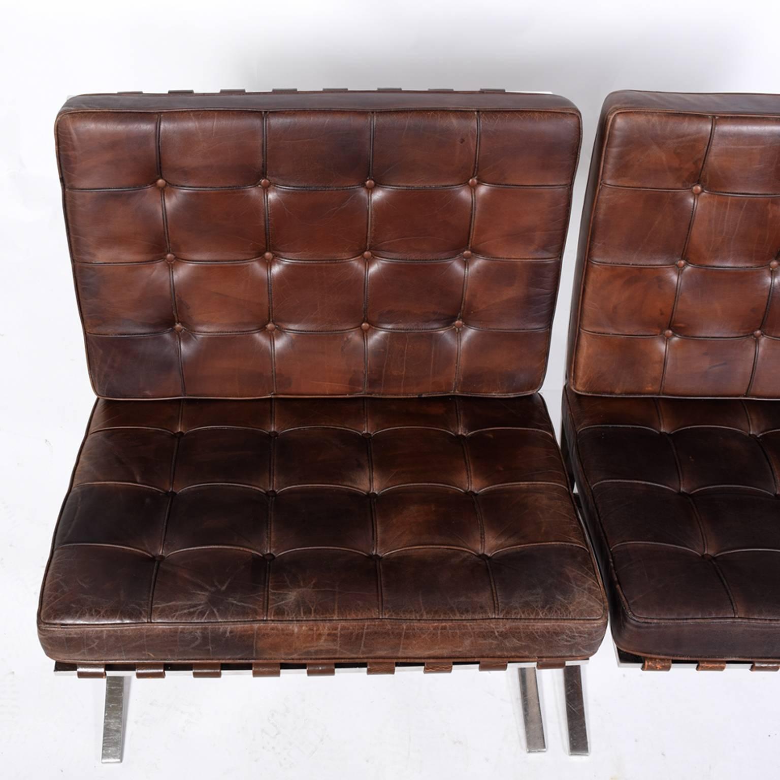 Pair of 1975 Barcelona Chairs by Mies van der Rohde for Knoll In Good Condition In Hudson, NY