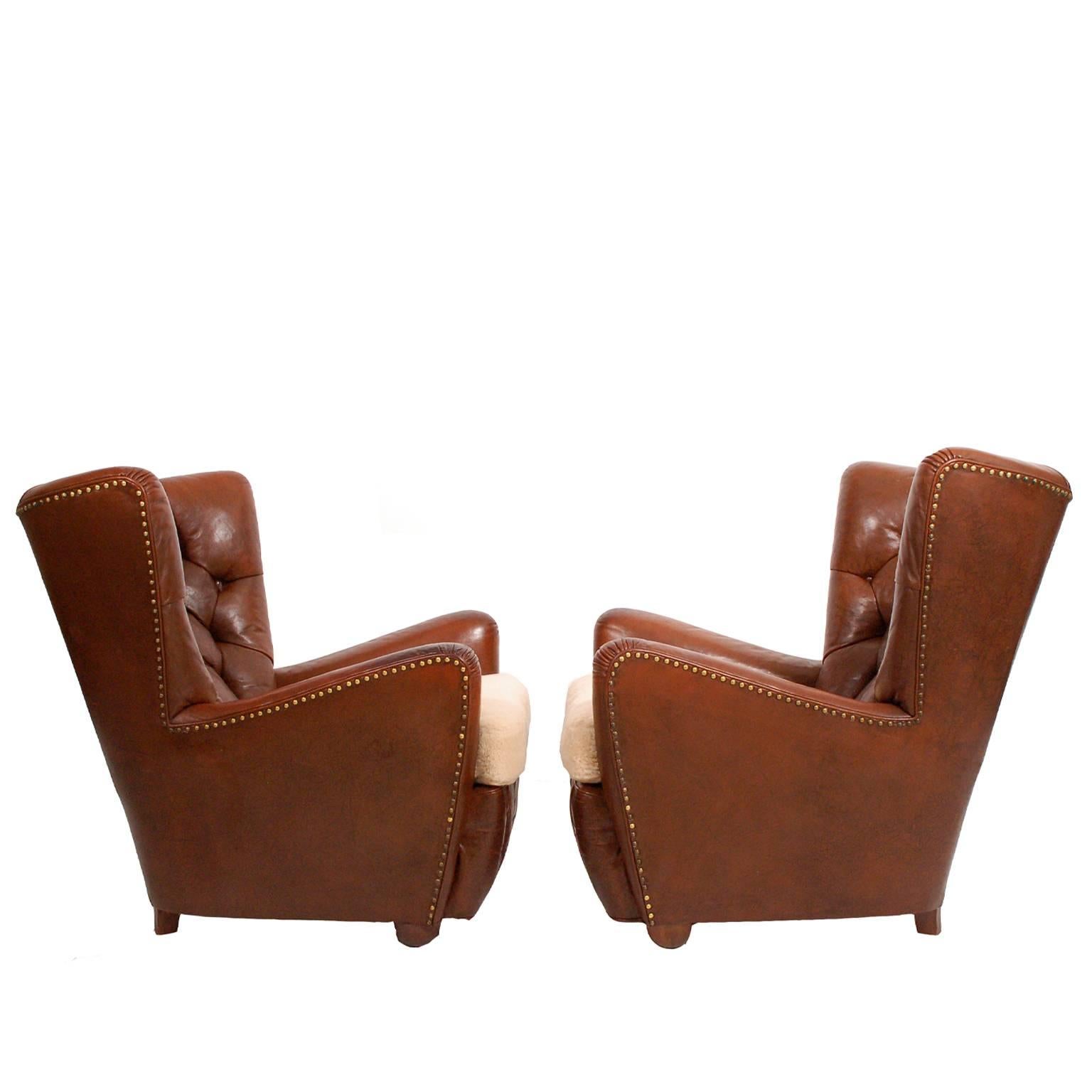 Leather Pair of 1930s Danish Easy Chairs