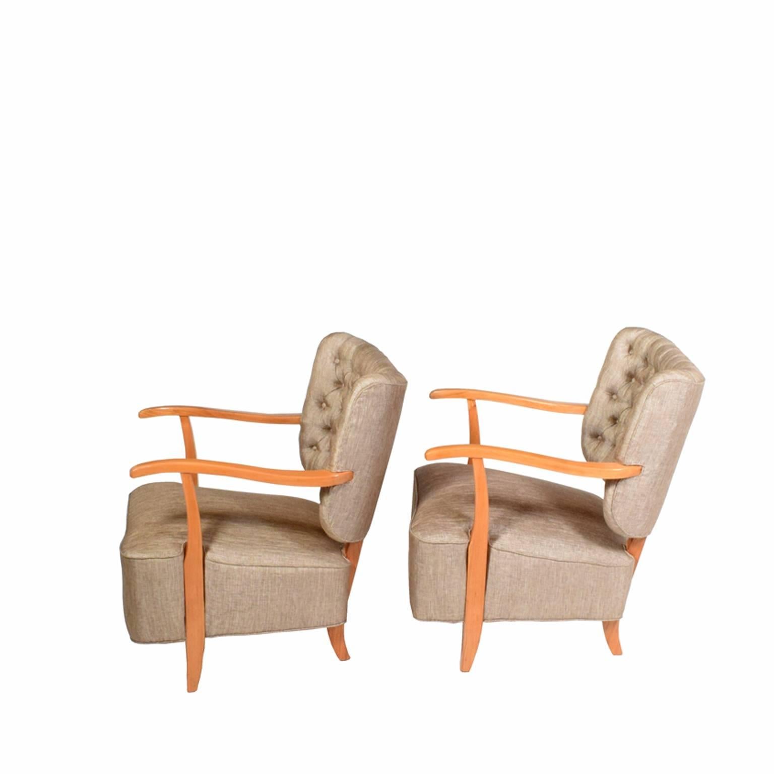 1940s Scandinavian Easy Chairs in the Manner of Fritz Hansen In Good Condition In Hudson, NY