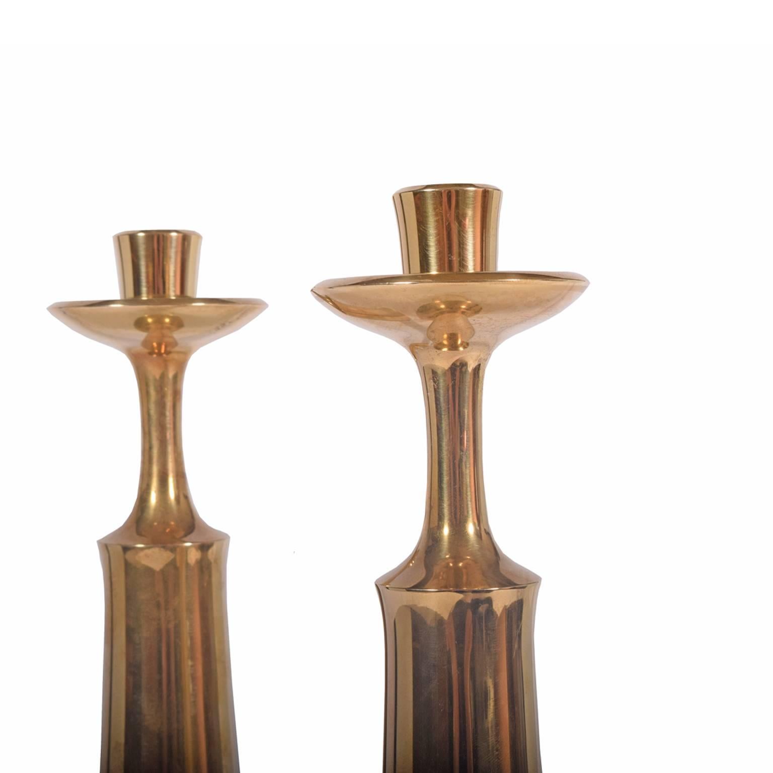 Solid brass candlesticks signed: Danish Design, JHQ.