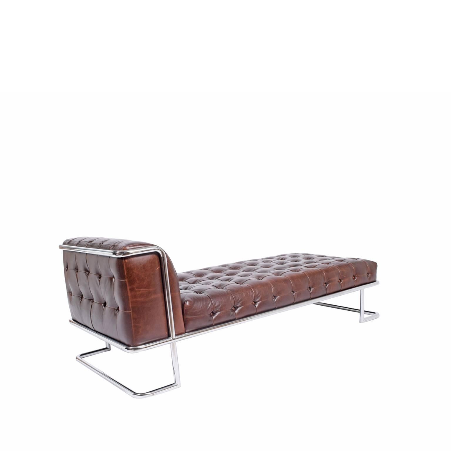 Art Deco Tubular Steel and Leather 1970s German Daybed