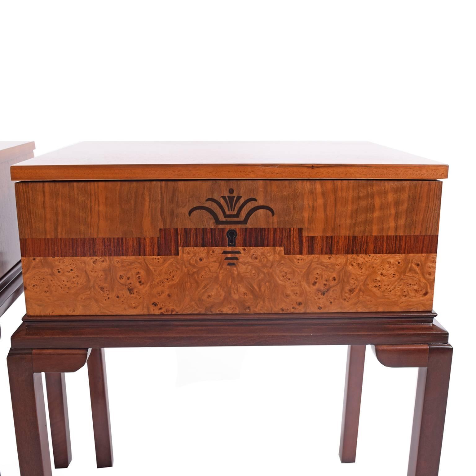 Walnut 1930s Scandinavian Art Deco Nightstands or Side Tables