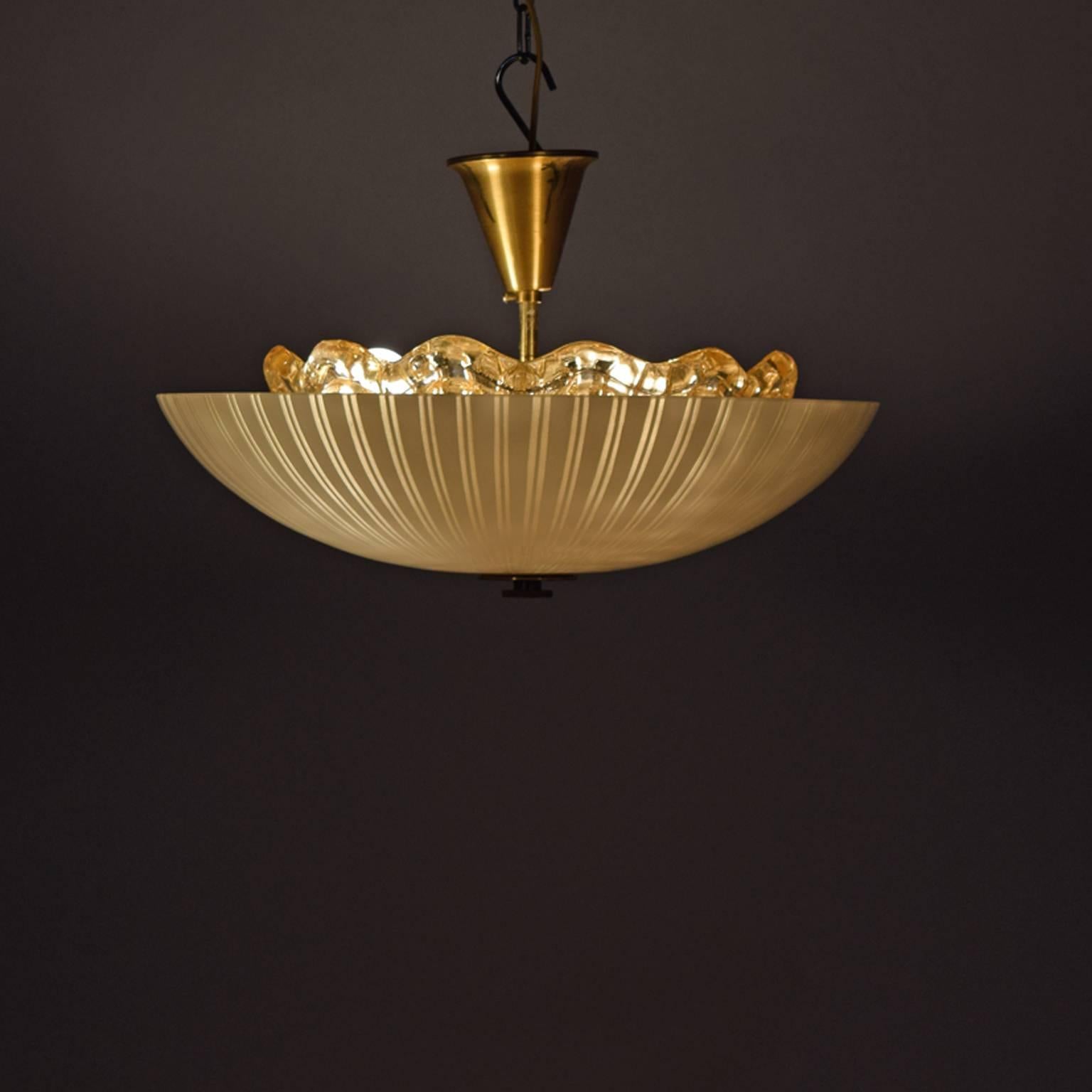 1940s Orrefors Ceiling Lamp In Excellent Condition In Hudson, NY