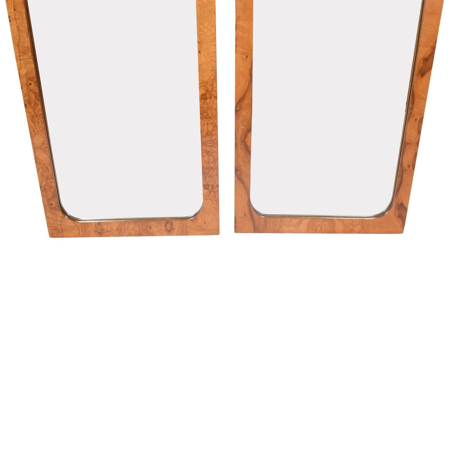 American Pair of Burl Wood Mirrors by Lane Furniture