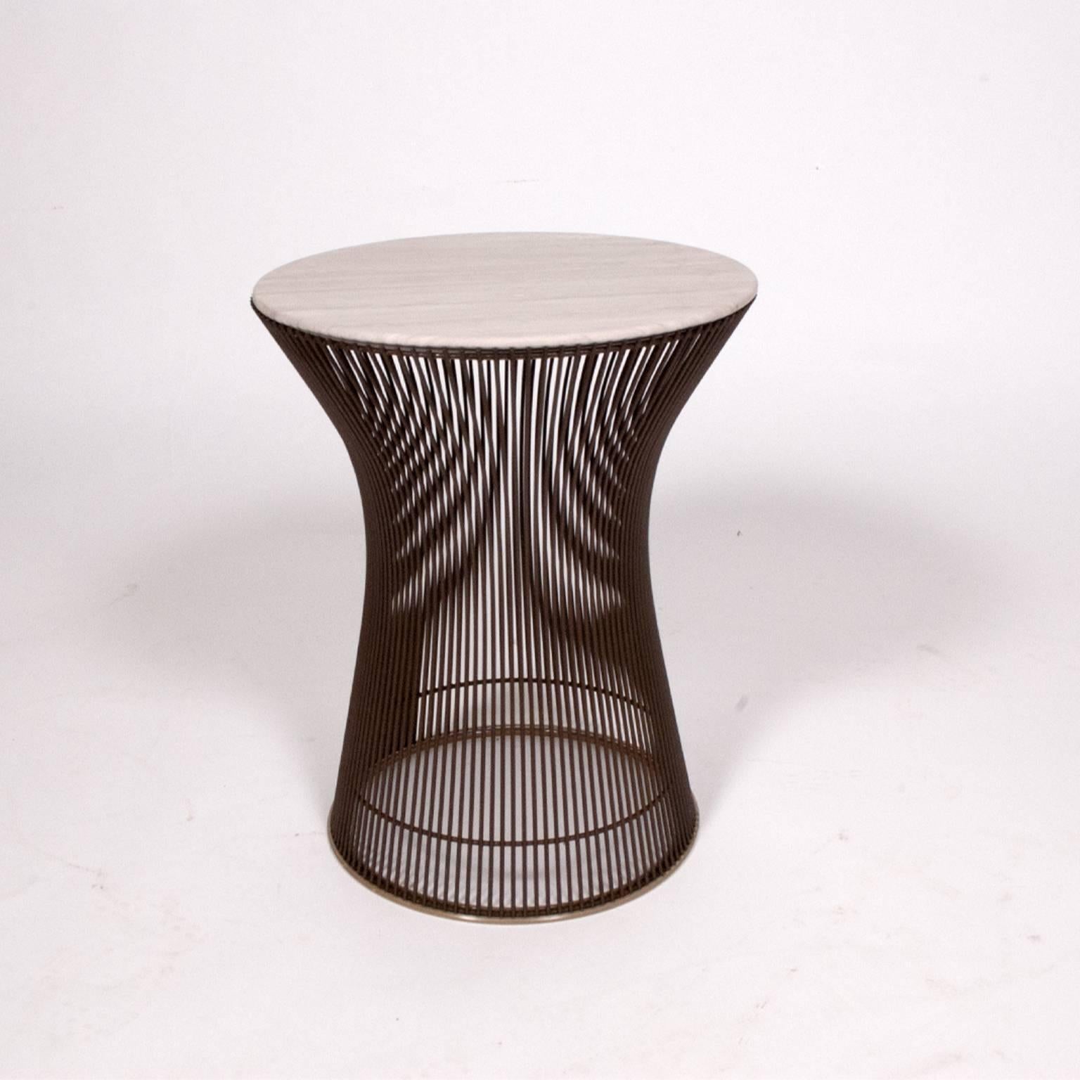 Platner side table with limestone top.  Made by Knoll.