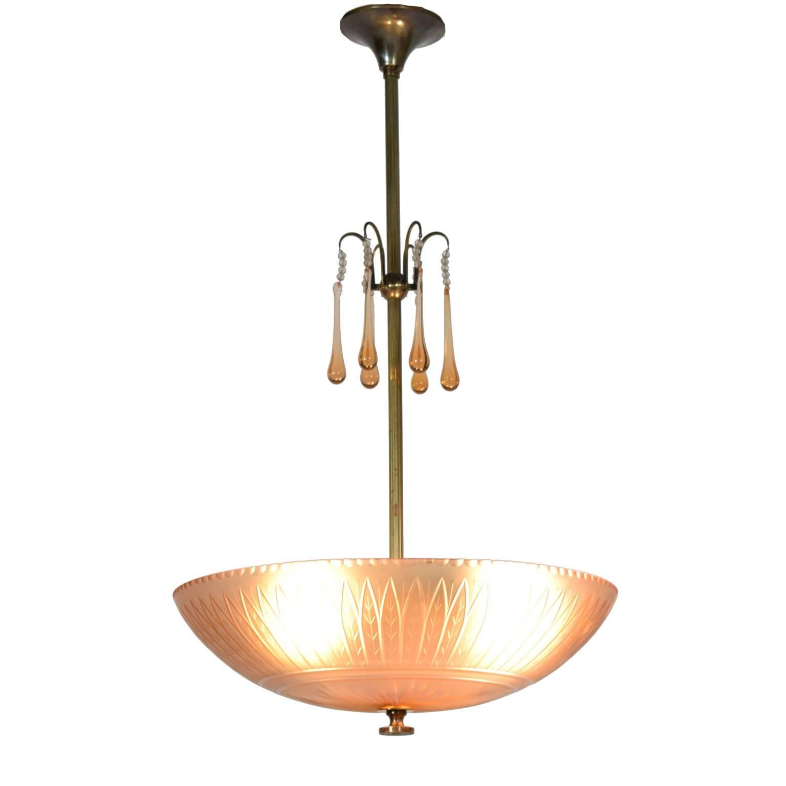 Scandinavian Modern Orrefors Ceiling Lamp by Simon Gate, 1930s