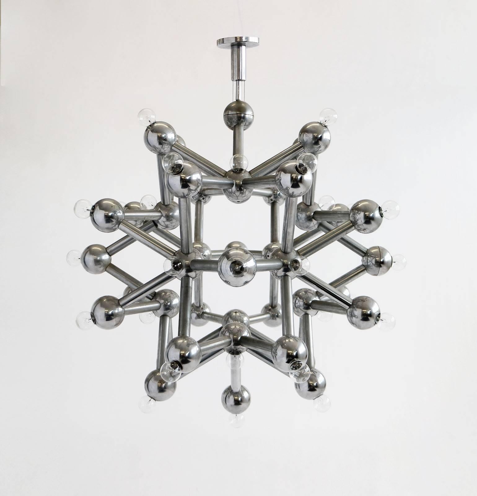 Chandelier by Kalmar, intersecting rods joined to form sculptural sphere.