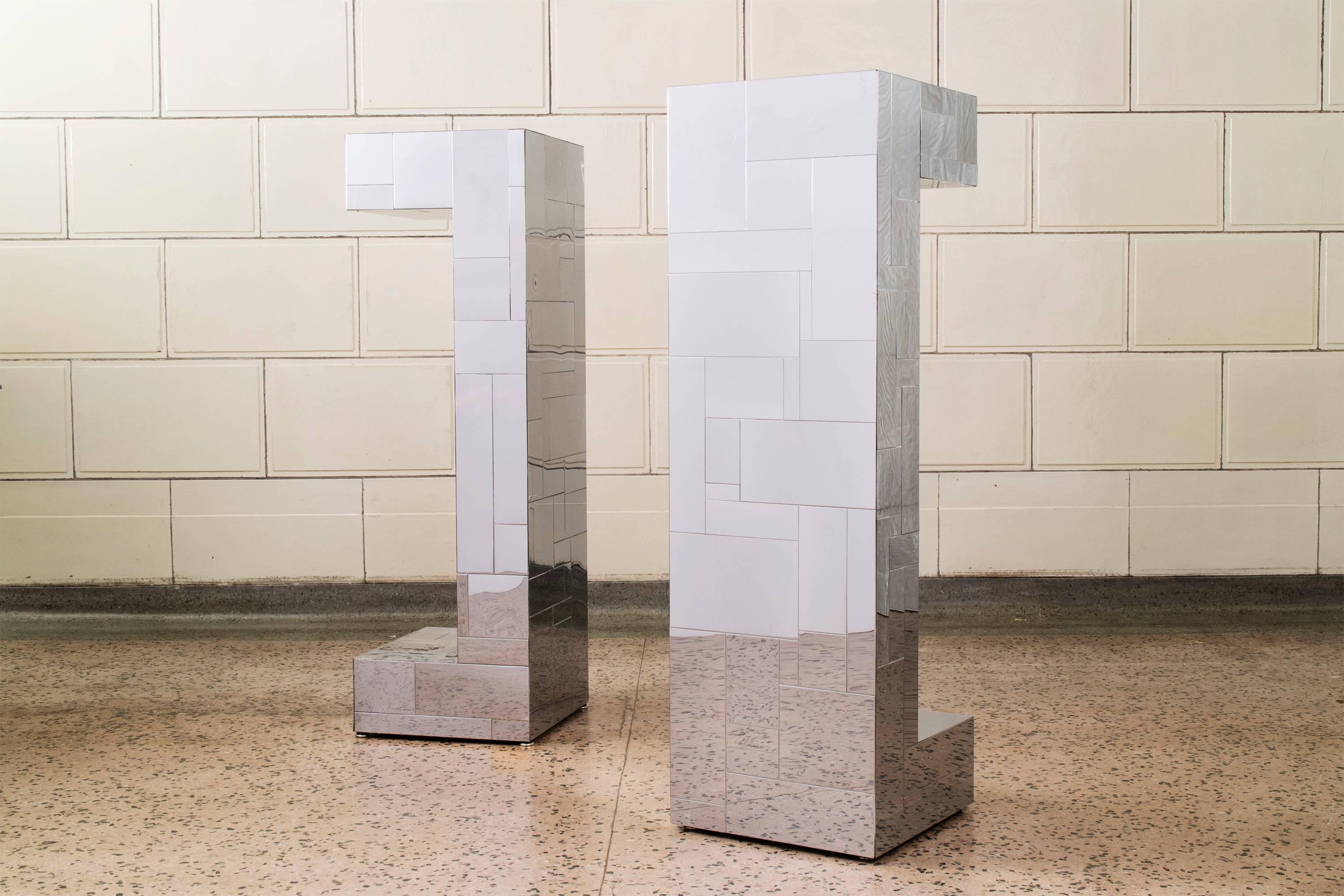 Cityscape designed by Paul Evans Studio for Directional, rare set if pedestals.
Signed Paul Evans.