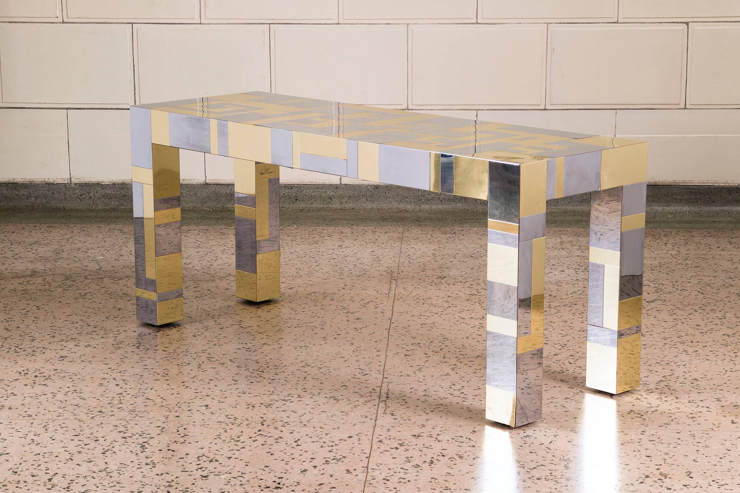 Cityscape by Paul Evans Studio for Directional. Brass and chrome console. [Signed Paul Evans].
