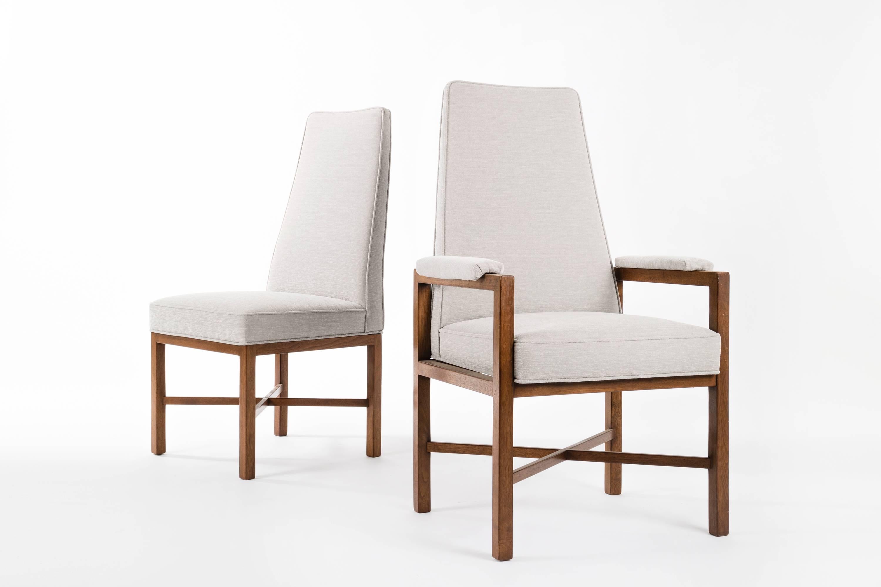 Set of eight dining chairs designed by Edward Wormley for Dunbar. Two armchairs and six armless chairs.

Armchair.
Measures: 42.75