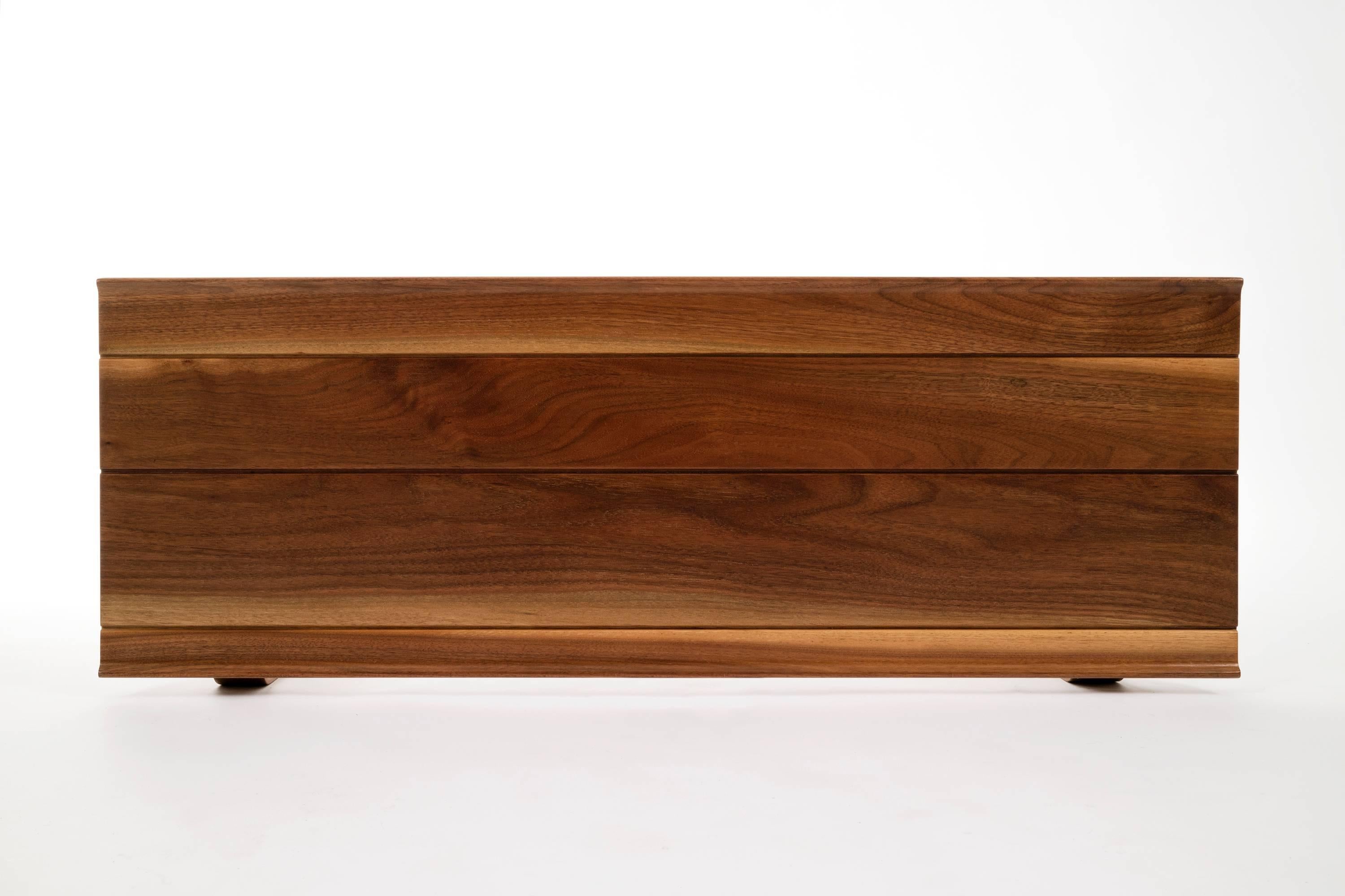 Designed by Edward Wormley for Dunbar. Long John Shelf can be used as shelf or console. Walnut wood with great sapwood striped details.