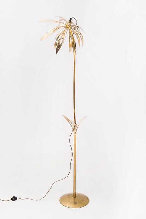 Mid-Century Modern Brass Floral Lamp For Sale