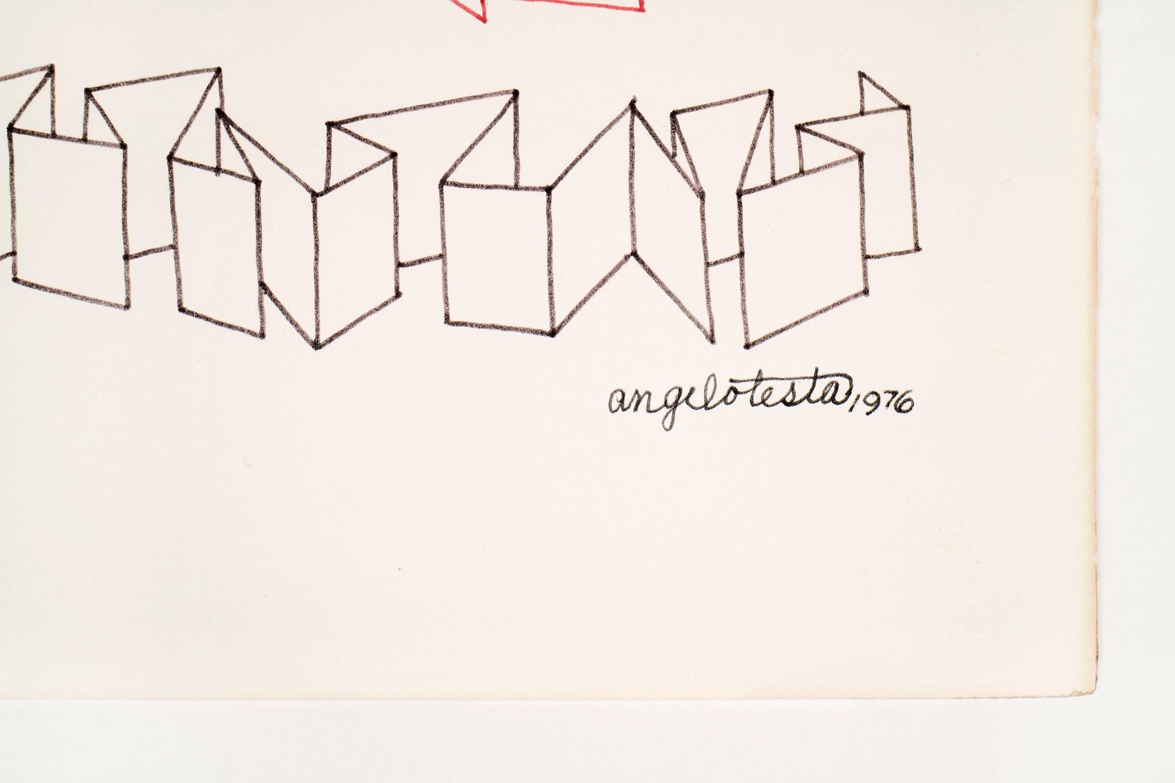 Angelo Testa Druck. Tinte auf Papier. Unterzeichnet und datiert; [Papierwahlzettel Angelo Testa 1976].

Angelo Testa war ein amerikanischer Textildesigner, der 1945 als erster Absolvent des Institute of Design in Chicago abschloss. Der für seine