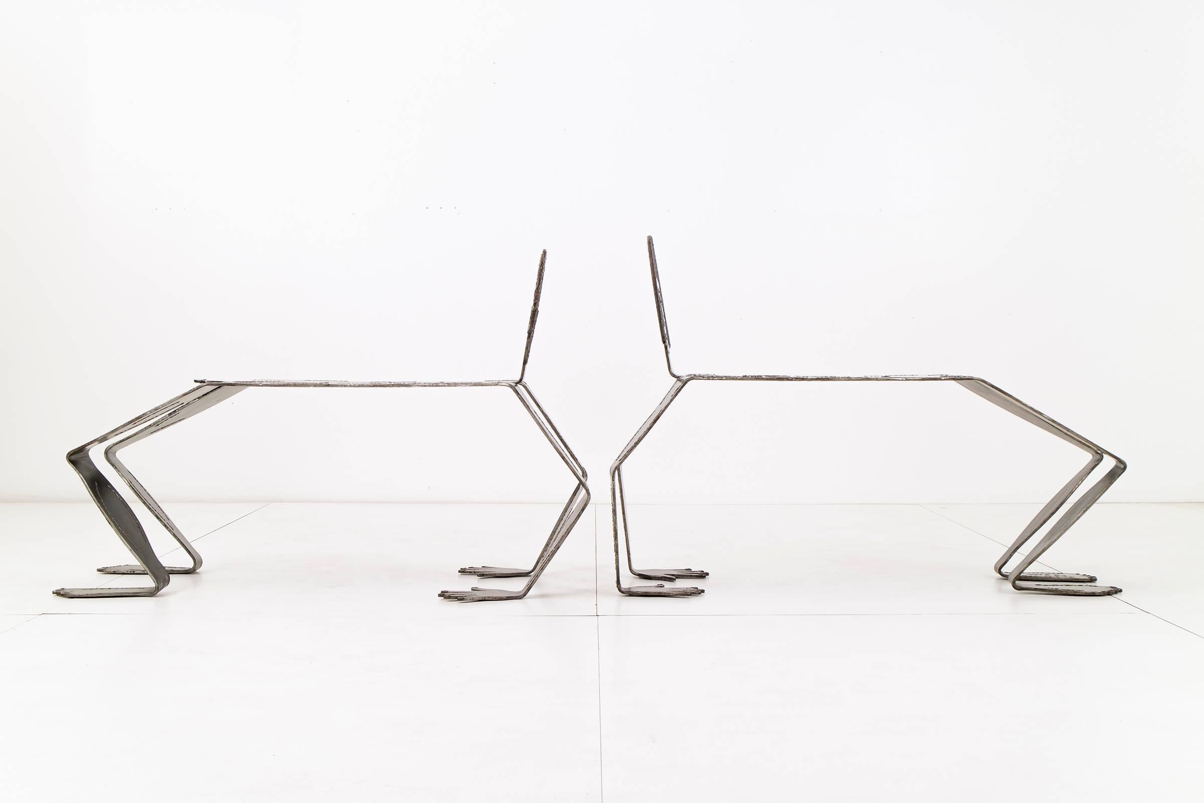 American Pair of Sculptural Metal Benches