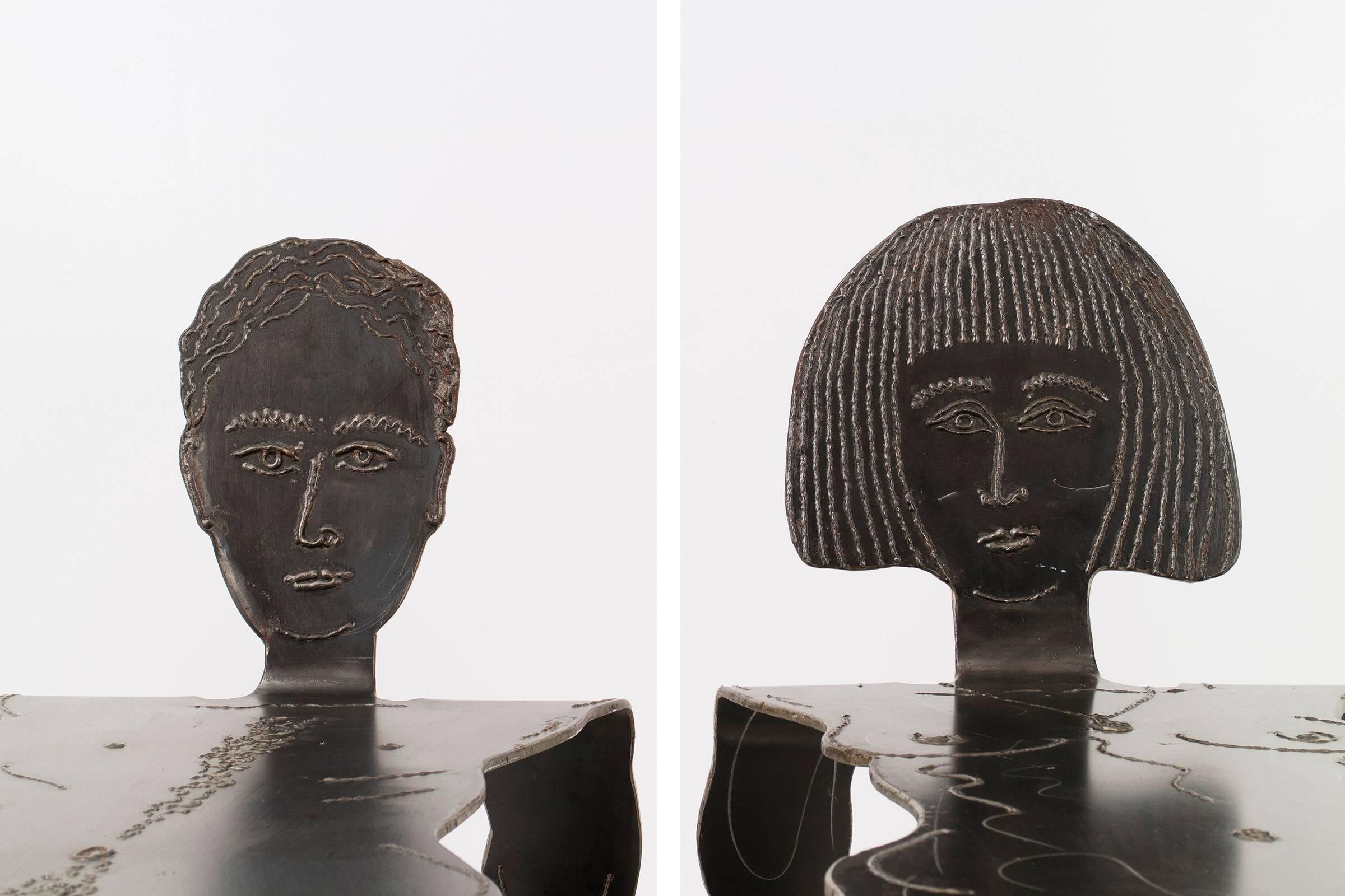 Lacquered Pair of Sculptural Metal Benches