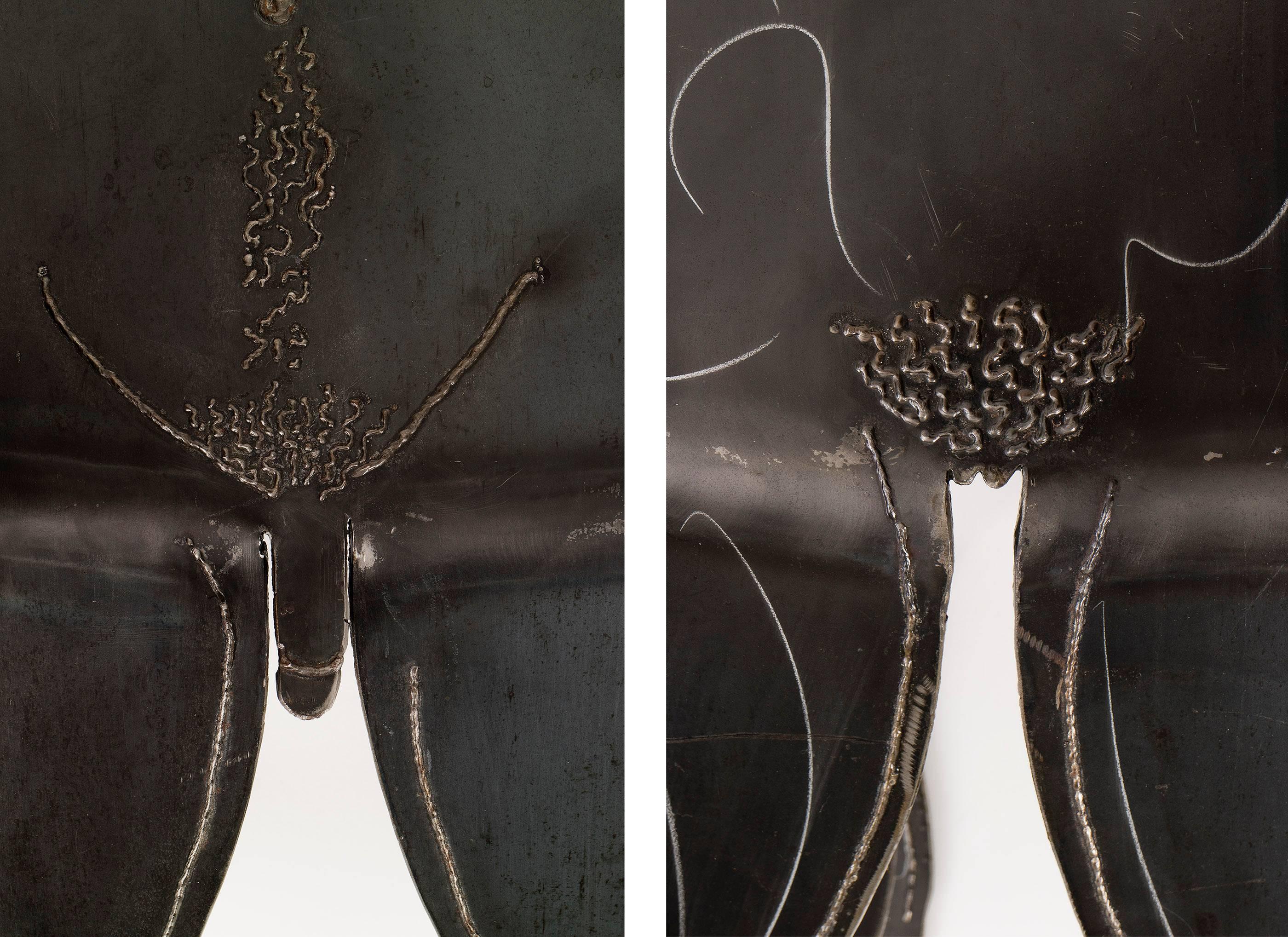 Pair of Sculptural Metal Benches 1
