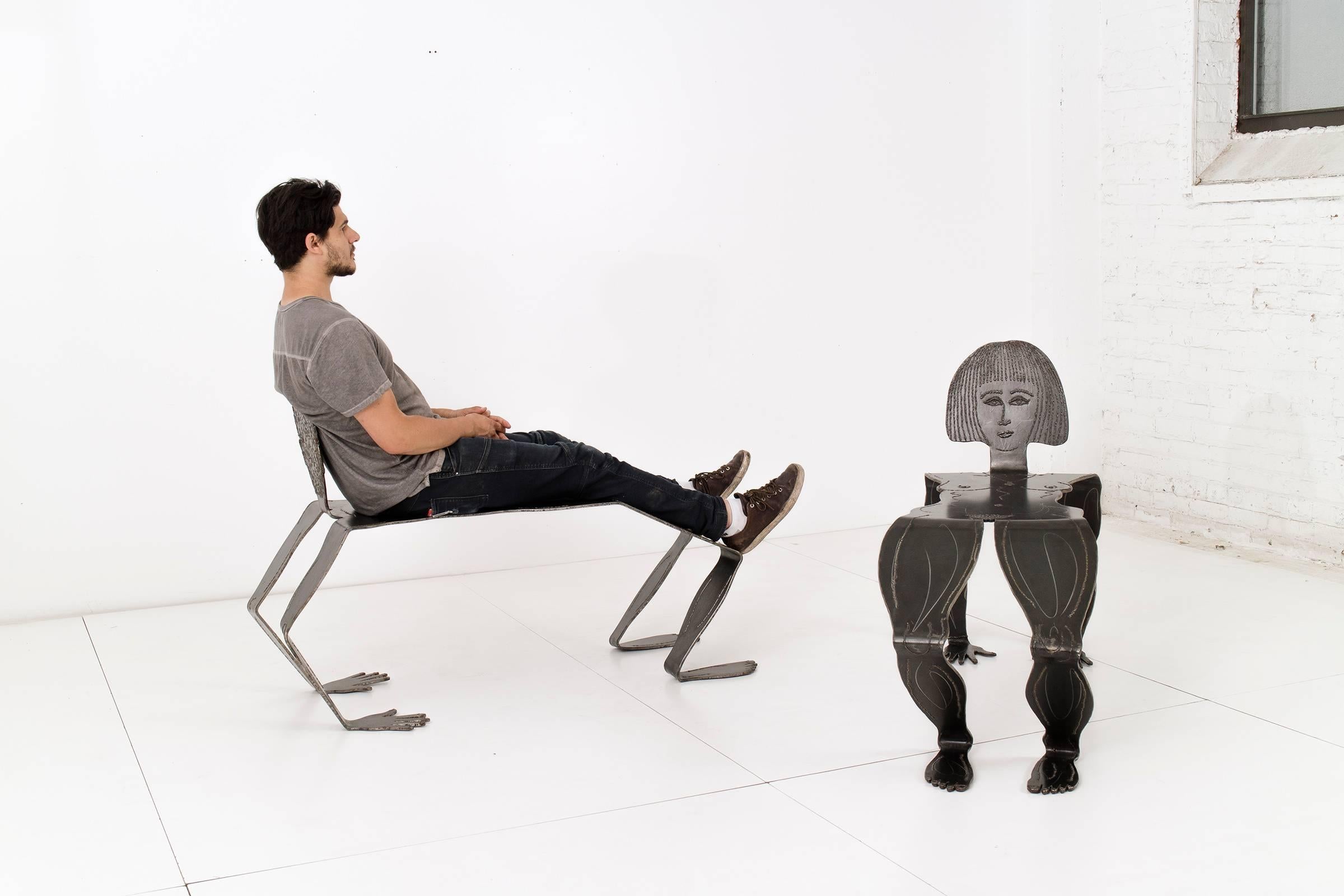 Pair of Sculptural Metal Benches 2