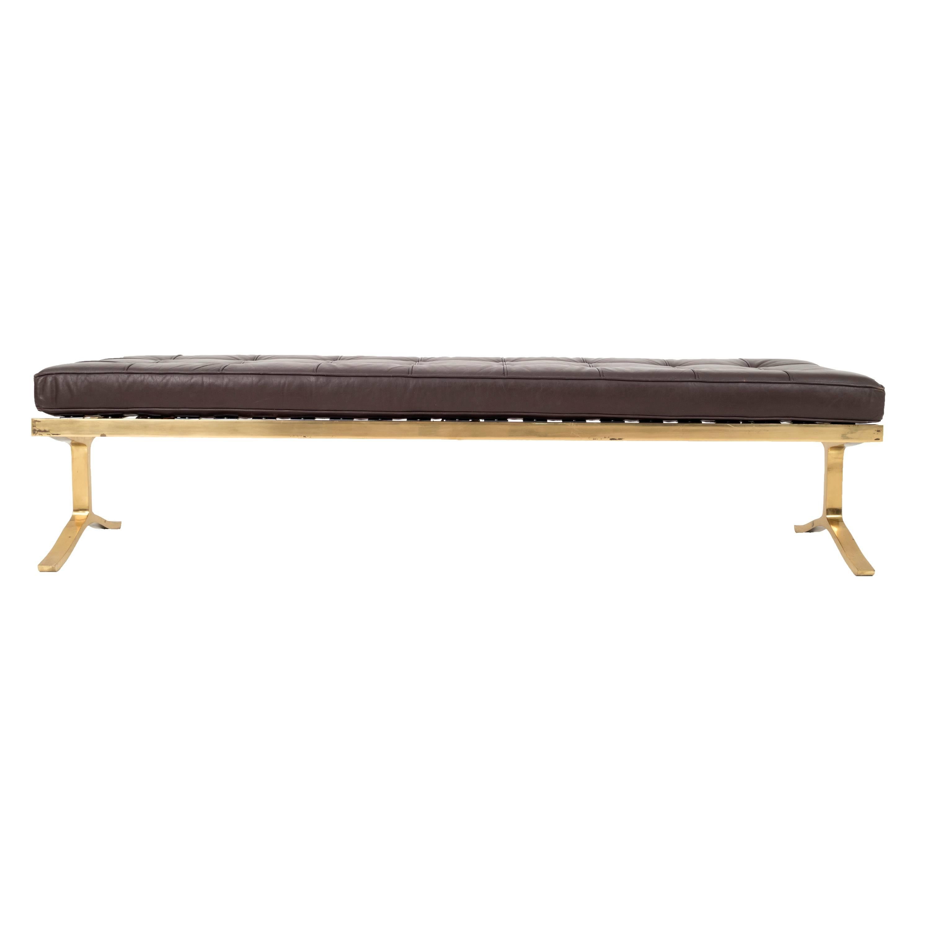 Leather Brass Bench by Nicos Zographos