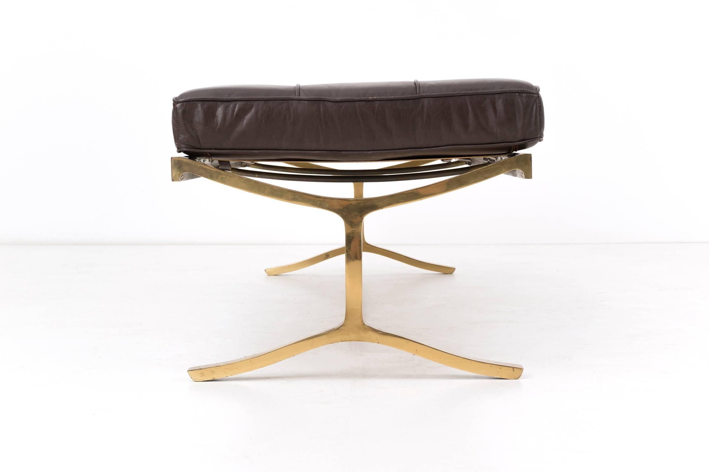 Mid-Century Modern Leather Brass Bench by Nicos Zographos