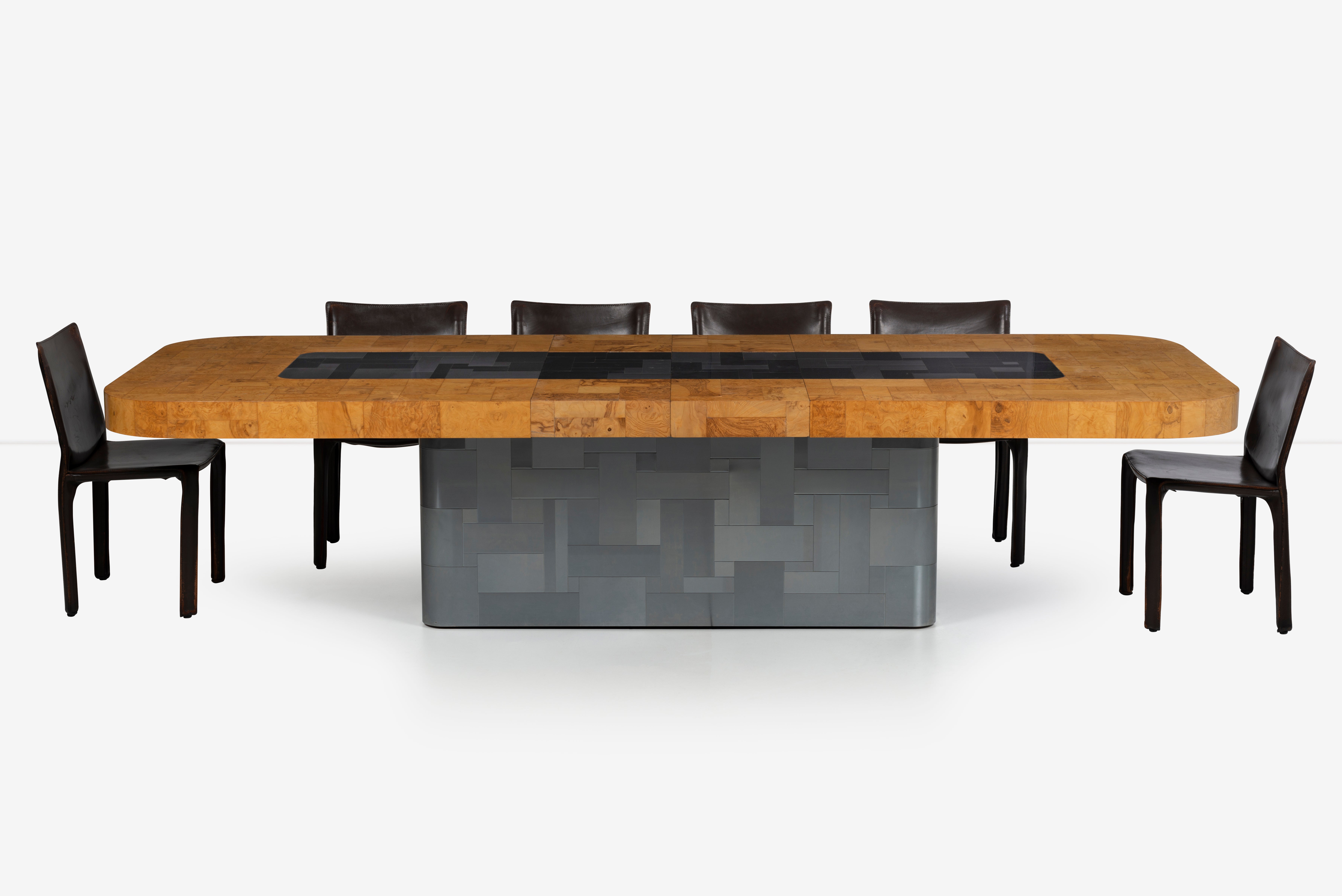 Paul Evans Olive Ash Burl Wood and Steel Cityscape Dining Table Paul Evans Olive Ash Burl Wood and Steel Cityscape Dining Table