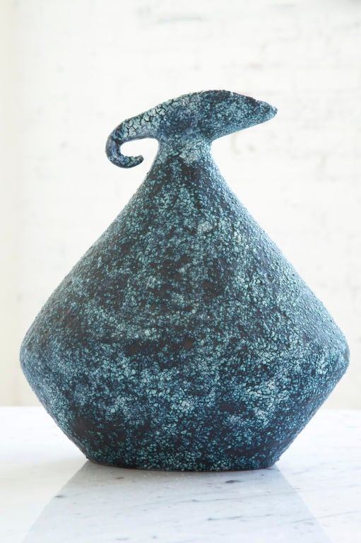 Fantoni monumental bottleneck vase volcanic glaze [signature to underside Raymor, Italy].

 